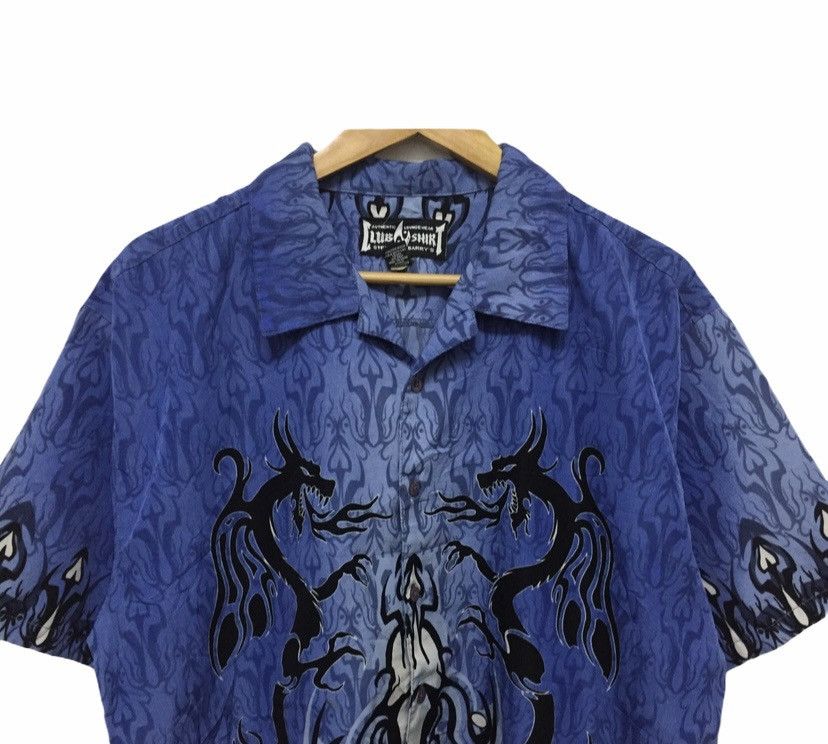 Japanese Brand Fire flame Blue black dragon button up shirt 100% polyester Size US L / EU 52-54 / 3 - 3 Thumbnail