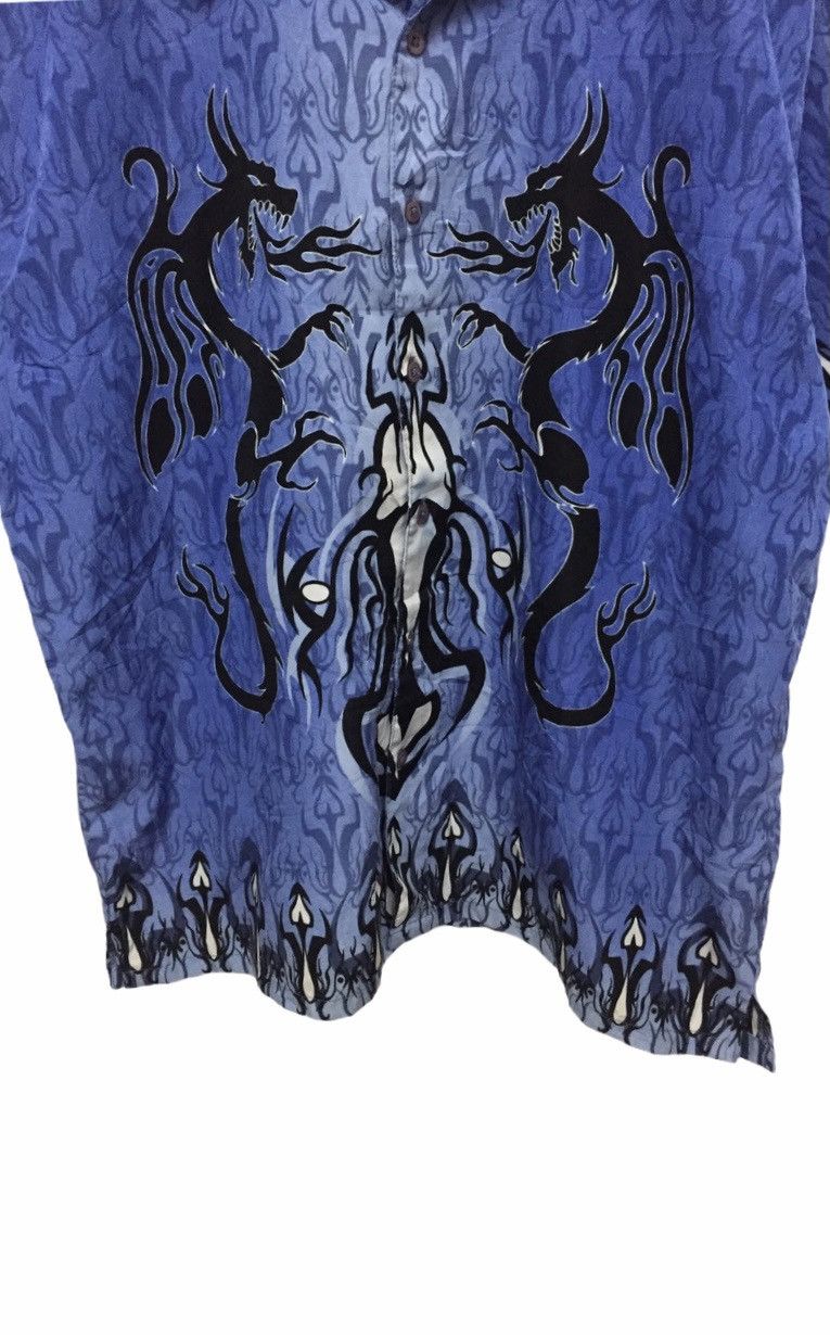 Japanese Brand Fire flame Blue black dragon button up shirt 100% polyester Size US L / EU 52-54 / 3 - 4 Thumbnail