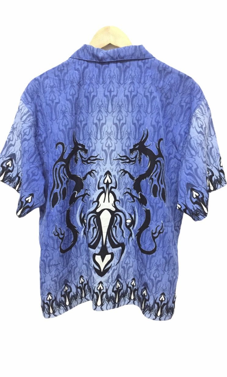 Japanese Brand Fire flame Blue black dragon button up shirt 100% polyester Size US L / EU 52-54 / 3 - 5 Thumbnail