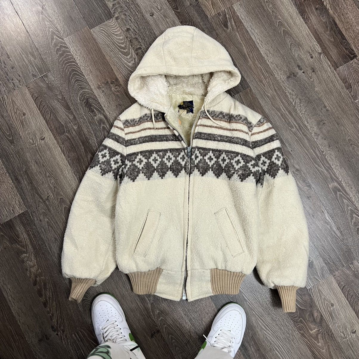 image of Carhartt x Vintage Hooded Jacket Workweer Aztec in Cream, Men's (Size Medium)