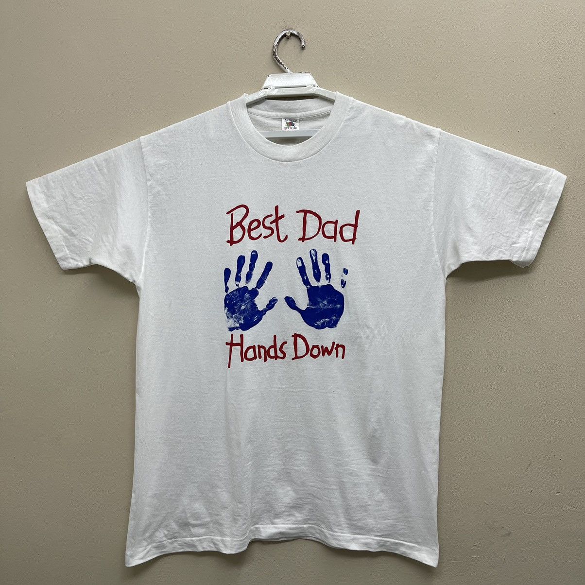 Fruit Of The Loom × Vintage Vintage 90s T-Shirt Best Dad Hands Down Promo Shirt Size US XL / EU 56 / 4 - 1 Thumbnail