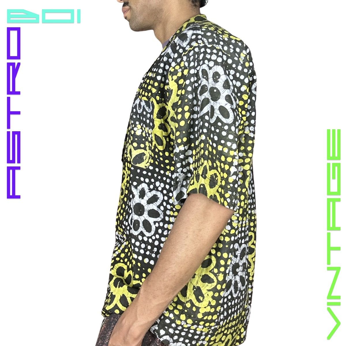 Vintage VINTAGE Black/Yellow Flora Patterned Batik Shirt - XL Size US XL / EU 56 / 4 - 5 Thumbnail
