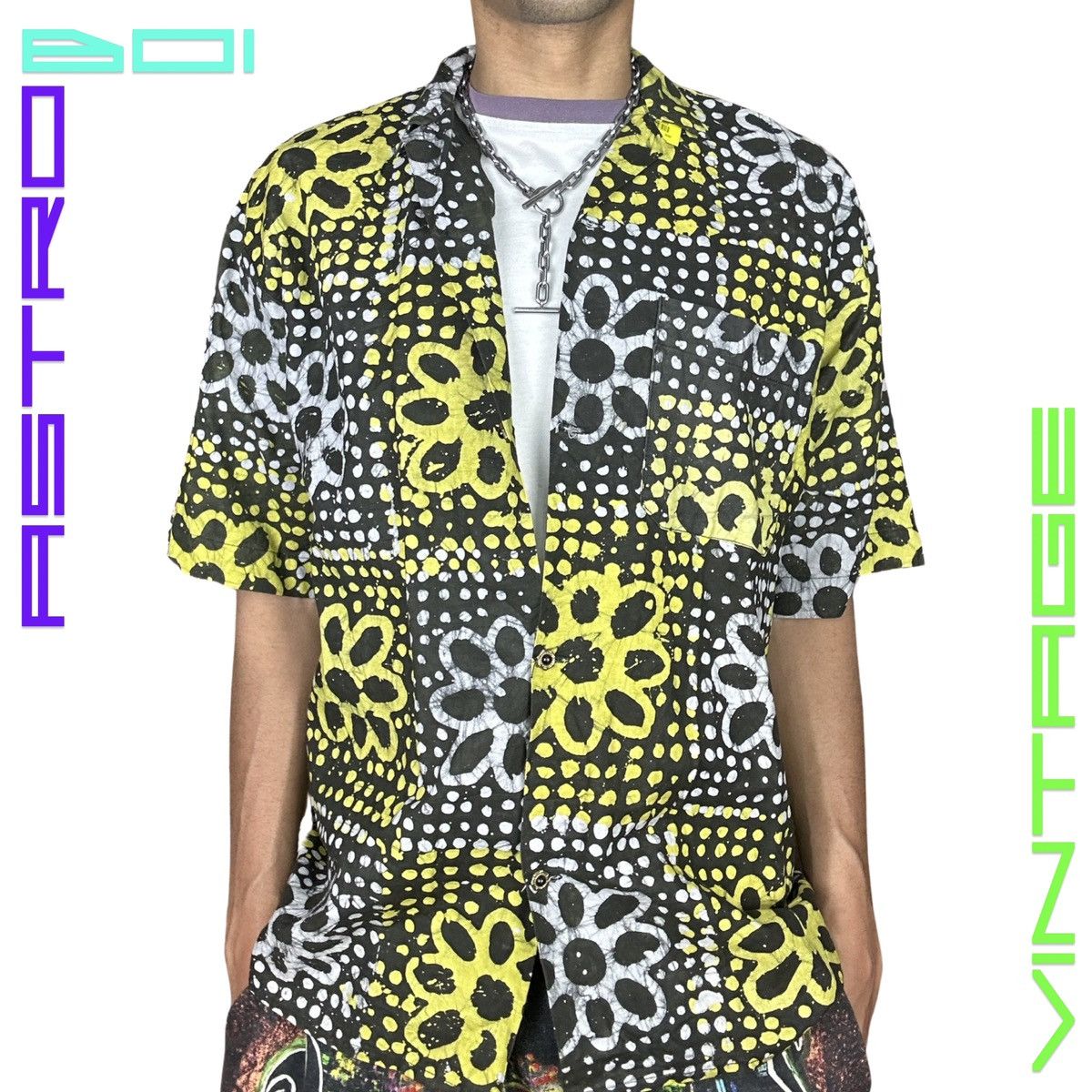 Vintage VINTAGE Black/Yellow Flora Patterned Batik Shirt - XL Size US XL / EU 56 / 4 - 2 Thumbnail