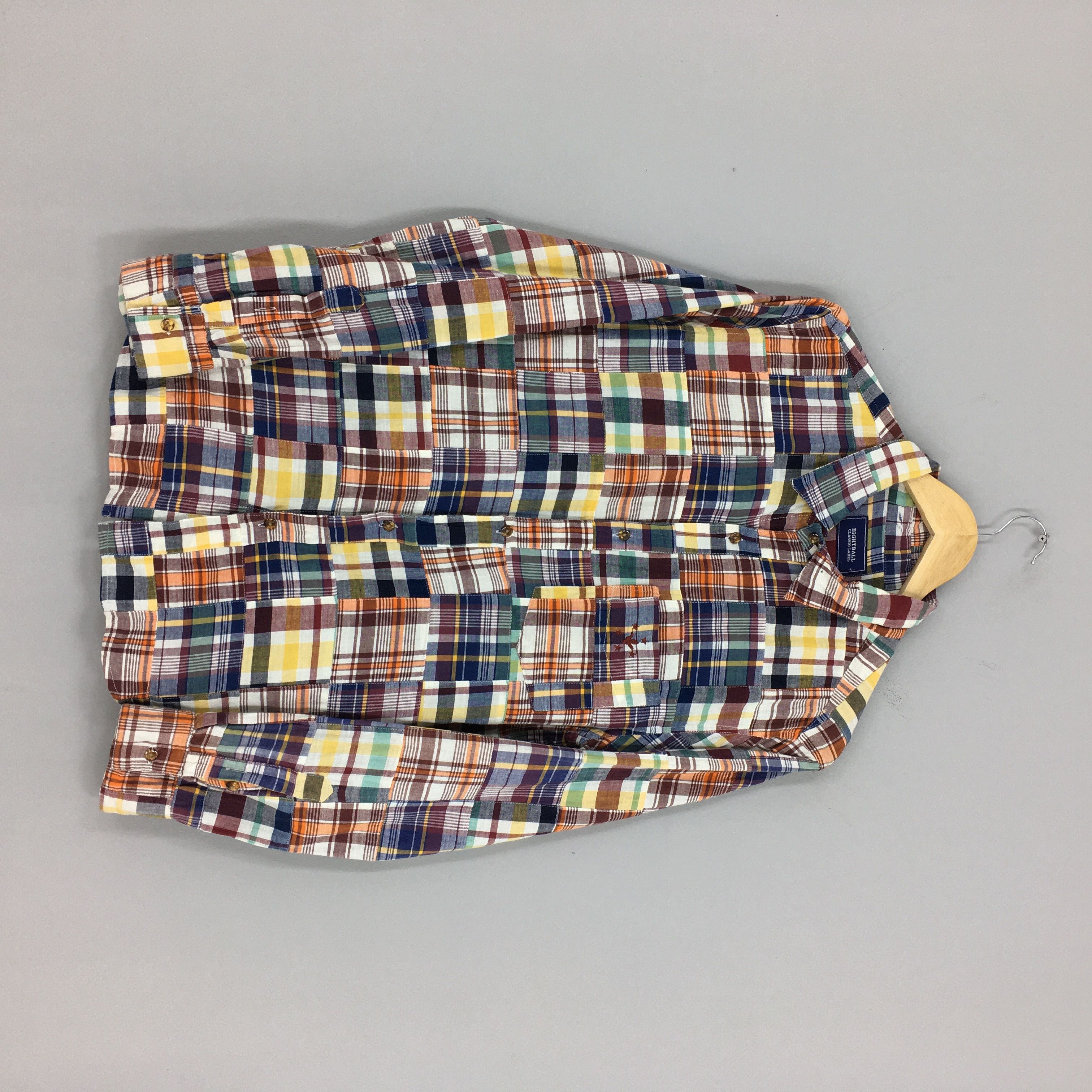 image of Patchwork Checkered Tartan Flannel Shirt Large, Men's