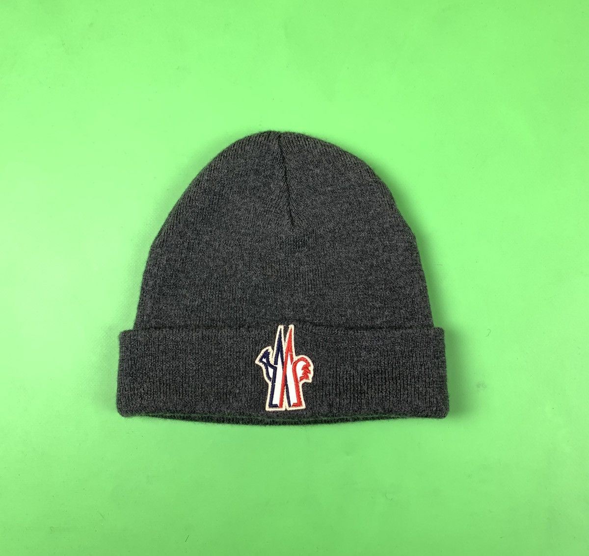 image of Aw 18 Moncler Grenoble Big Logo Wool Hat in Grey, Men's
