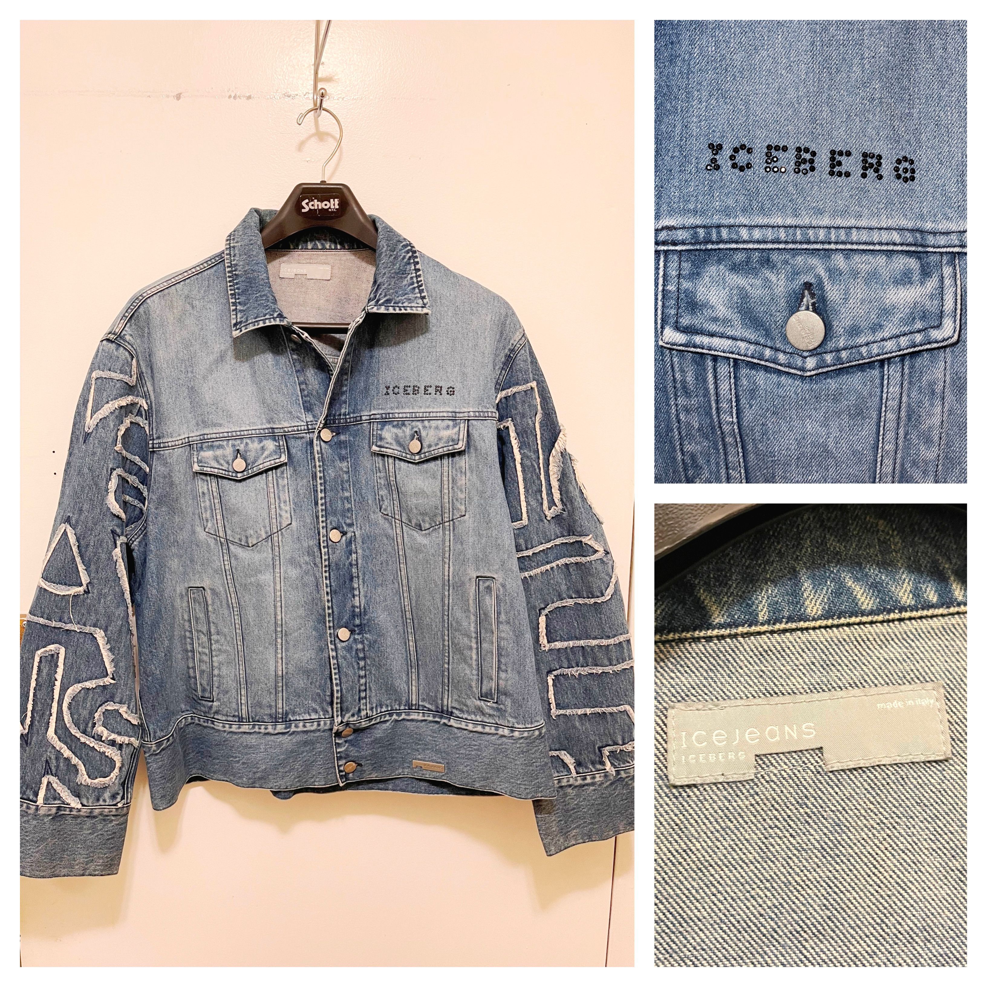 image of Iceberg Denim Jean Jacket Spell-Out Sleeves Y2K in Blue, Men's (Size 2XL)