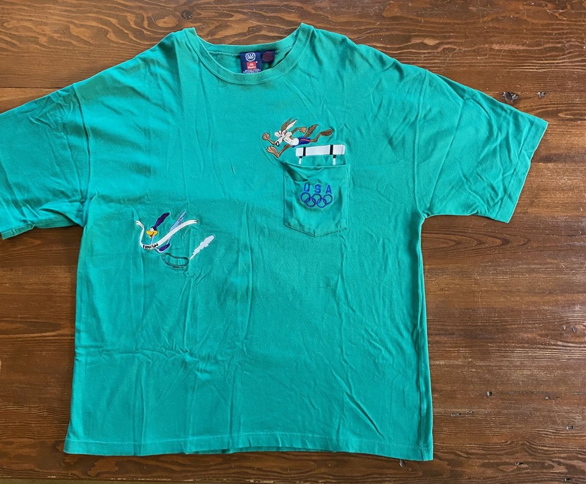 image of USA Olympics x Vintage ‘96 Roadrunner Wile E. Coyote Usa Olympic Pocket Tee in Teal (Size 2XL)