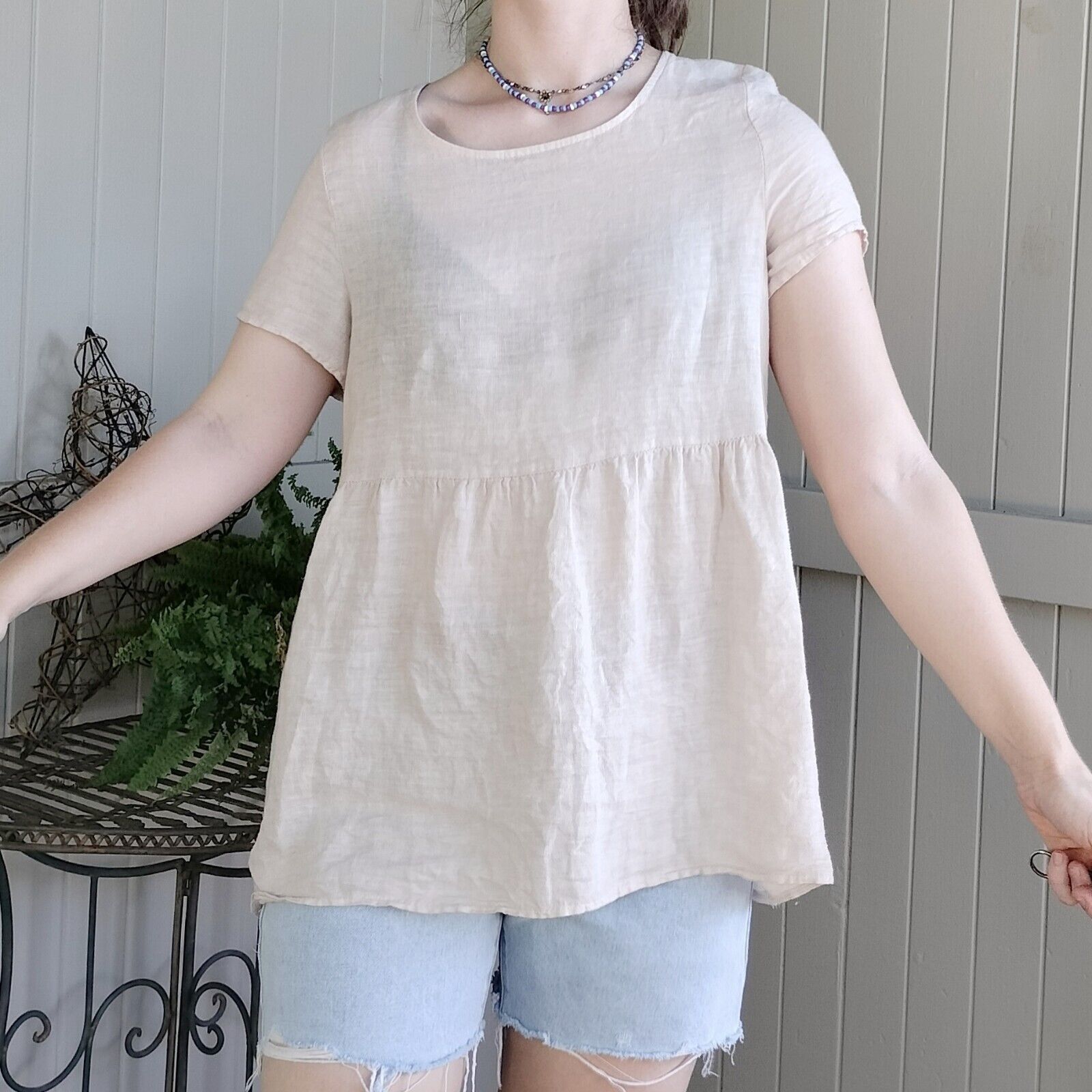 Other Valentina Naldi Top Linen Babydoll Gauze Boho Made in Italy Size M / US 6-8 / IT 42-44 - 3 Thumbnail