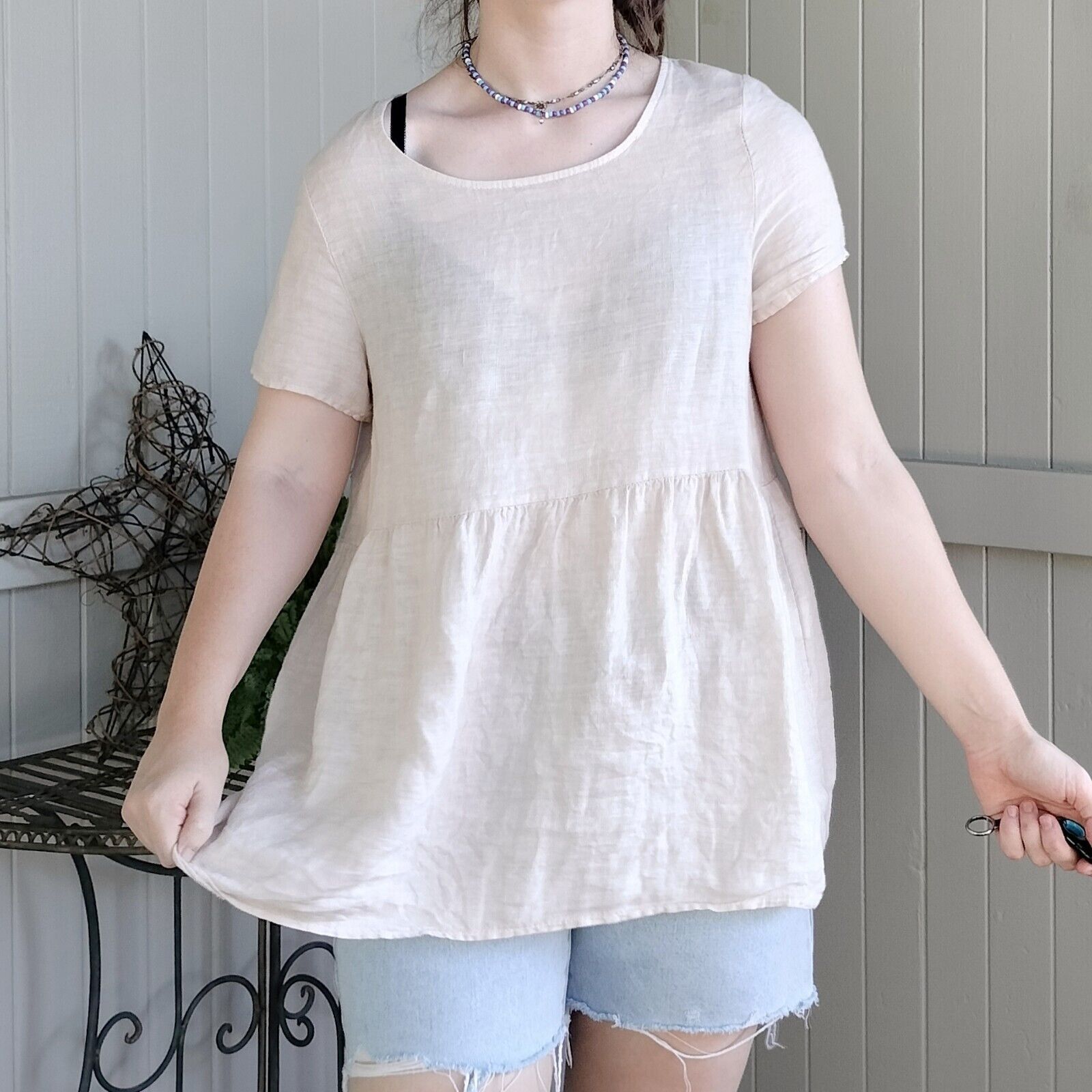 Other Valentina Naldi Top Linen Babydoll Gauze Boho Made in Italy Size M / US 6-8 / IT 42-44 - 2 Thumbnail