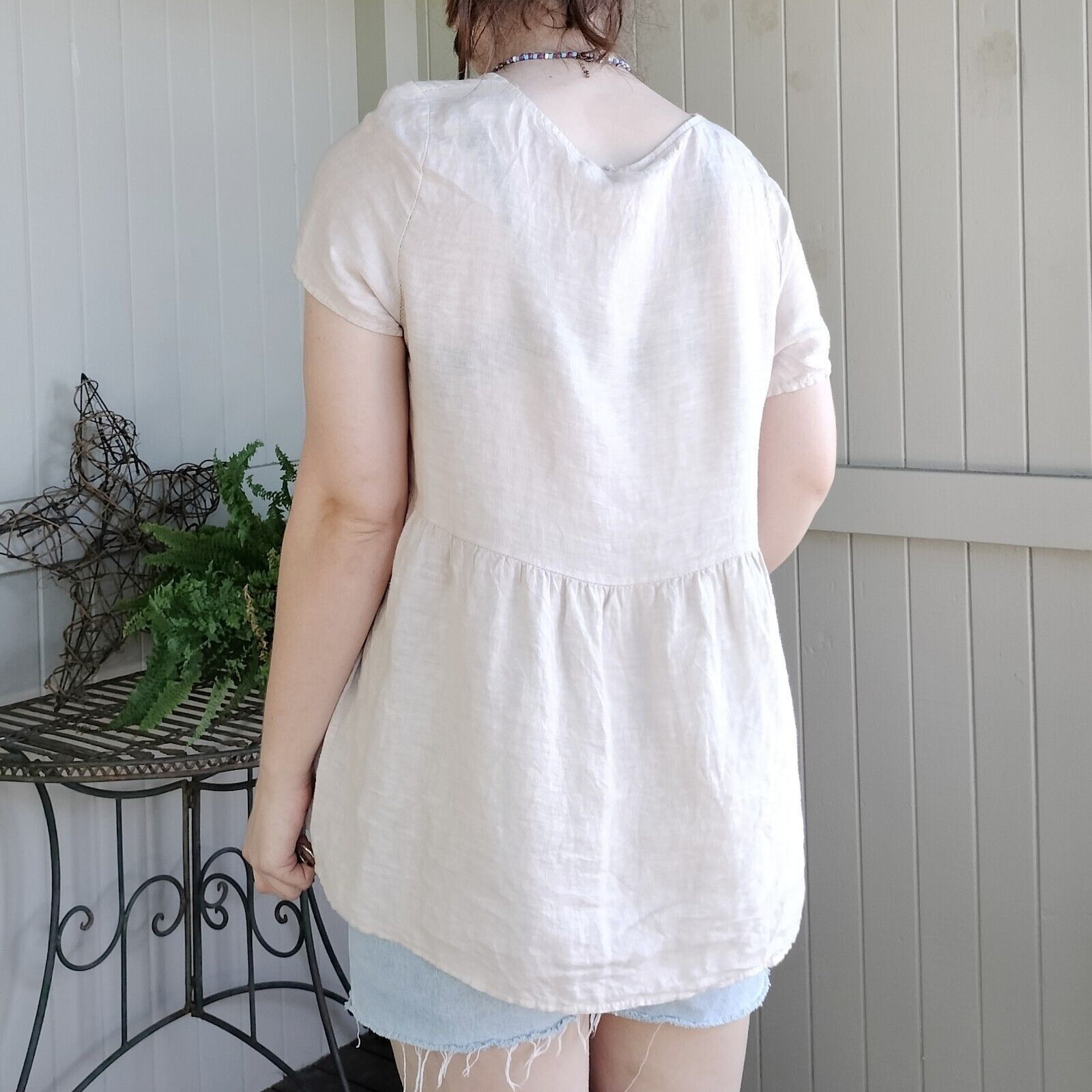 Other Valentina Naldi Top Linen Babydoll Gauze Boho Made in Italy Size M / US 6-8 / IT 42-44 - 4 Thumbnail