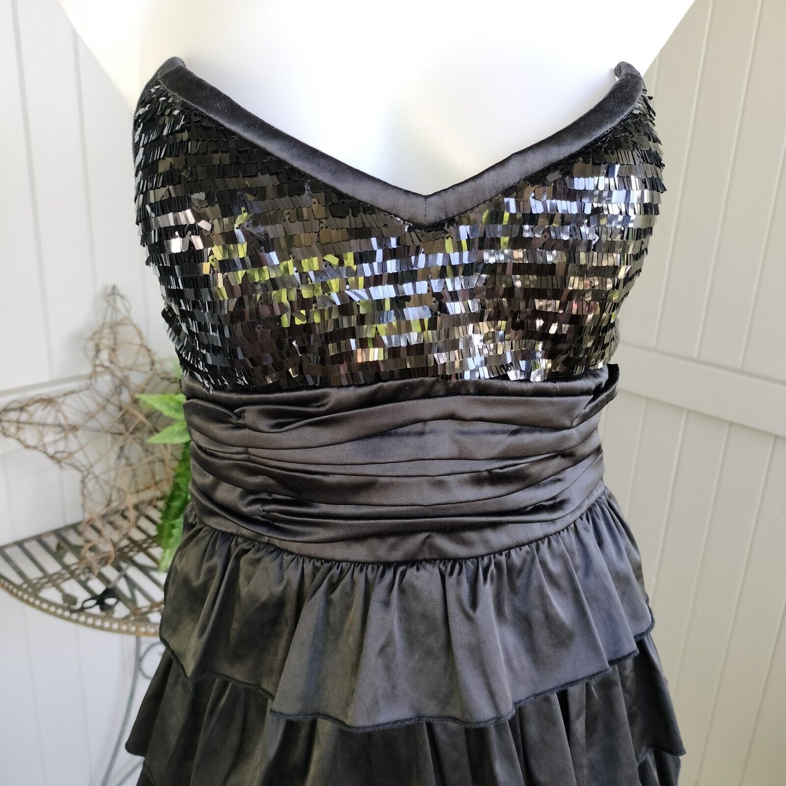 Designer Elle Zeitoune Dress Black Mini Strapless Satin Tiered Size M / US 6-8 / IT 42-44 - 4 Thumbnail