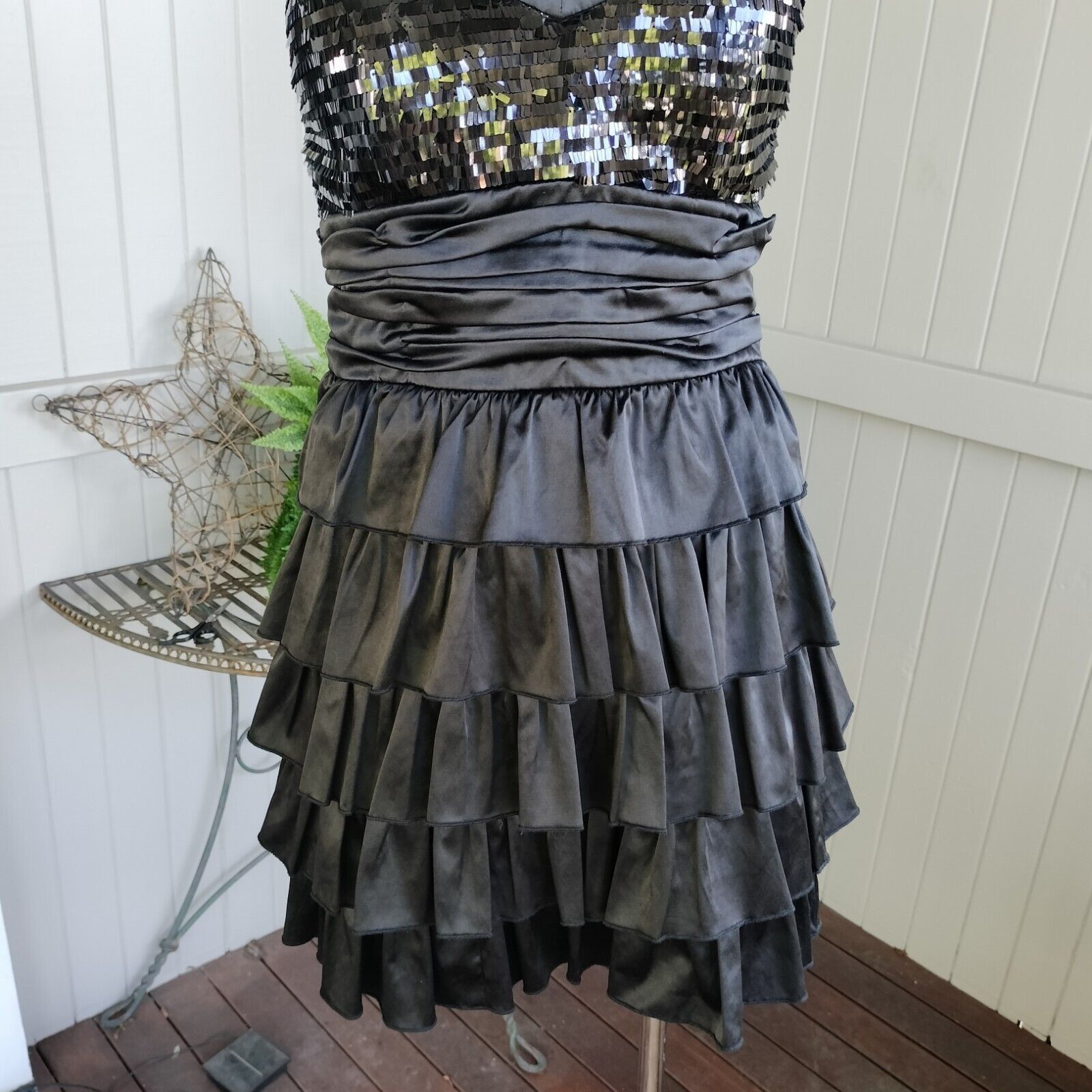 Designer Elle Zeitoune Dress Black Mini Strapless Satin Tiered Size M / US 6-8 / IT 42-44 - 6 Thumbnail