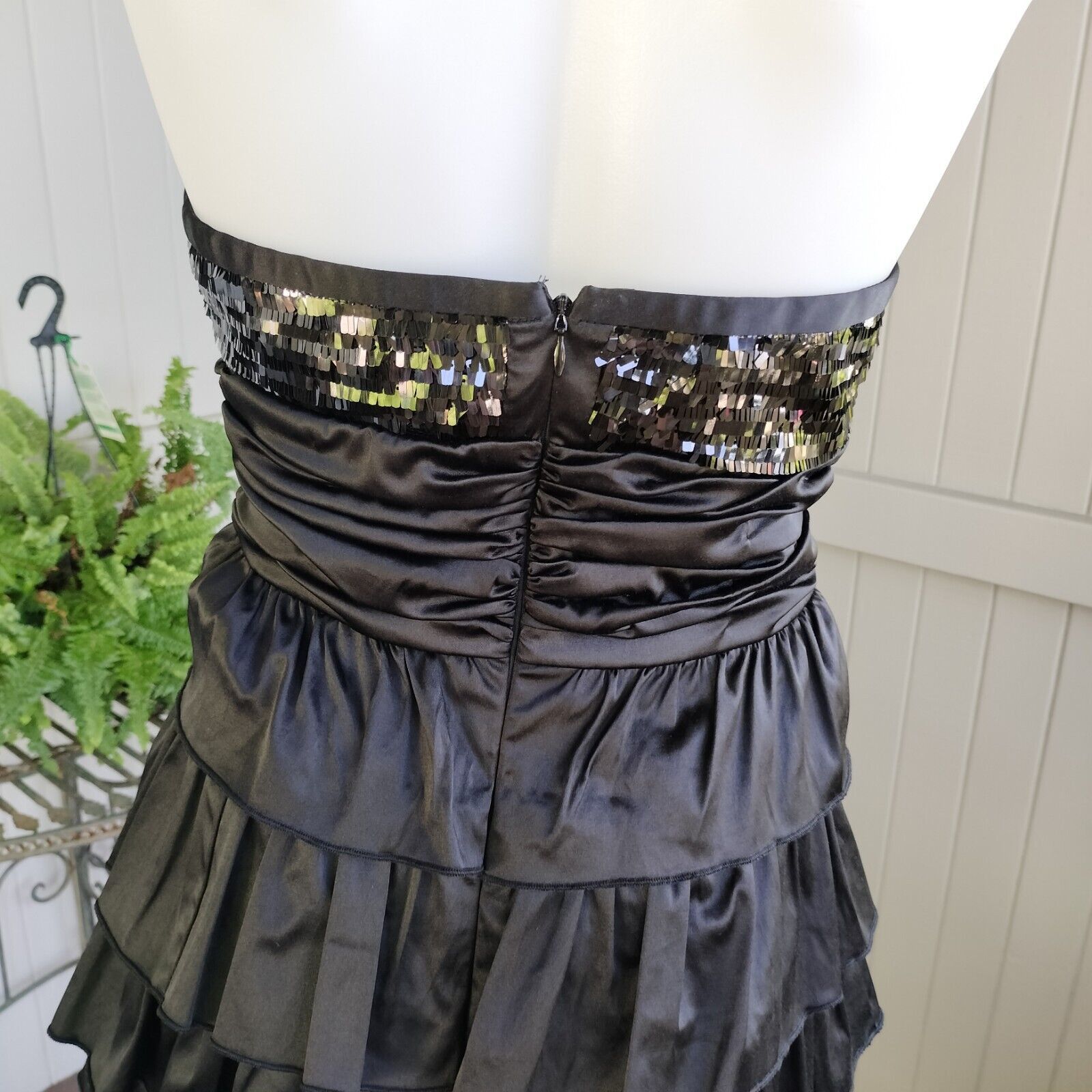 Designer Elle Zeitoune Dress Black Mini Strapless Satin Tiered Size M / US 6-8 / IT 42-44 - 7 Thumbnail