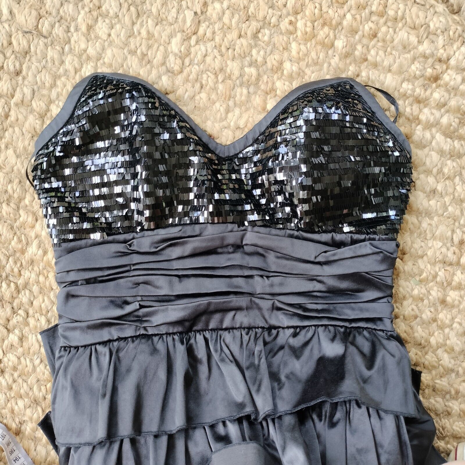 Designer Elle Zeitoune Dress Black Mini Strapless Satin Tiered Size M / US 6-8 / IT 42-44 - 9 Thumbnail
