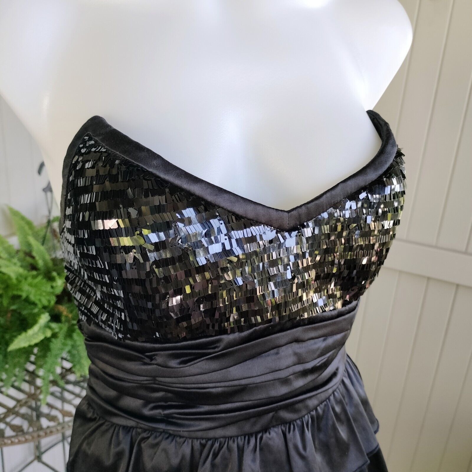 Designer Elle Zeitoune Dress Black Mini Strapless Satin Tiered Size M / US 6-8 / IT 42-44 - 5 Thumbnail