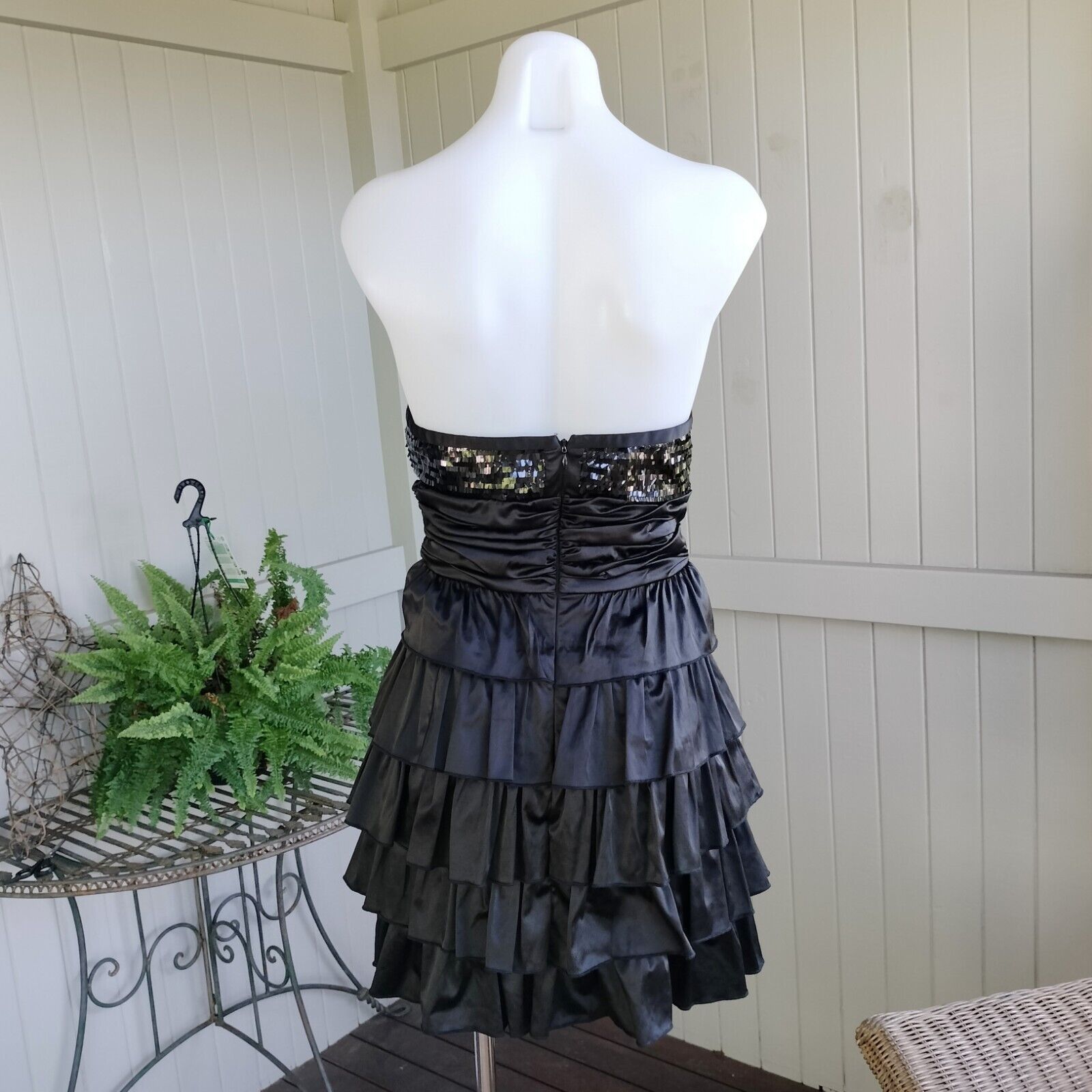 Designer Elle Zeitoune Dress Black Mini Strapless Satin Tiered Size M / US 6-8 / IT 42-44 - 3 Thumbnail