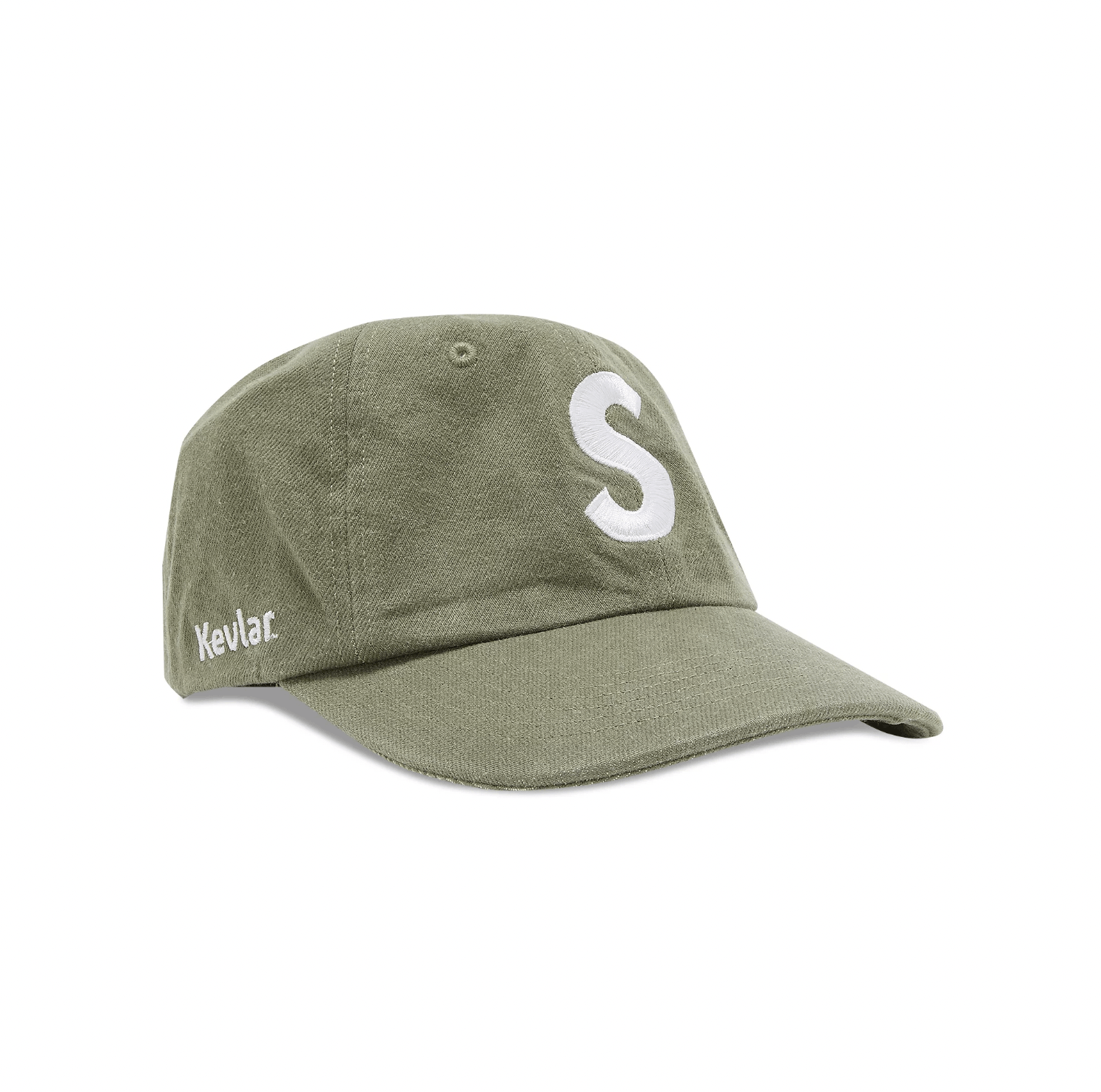 image of Supreme Kevlar Denim S Logo 6 Panel Hat In Olive Green, Men's