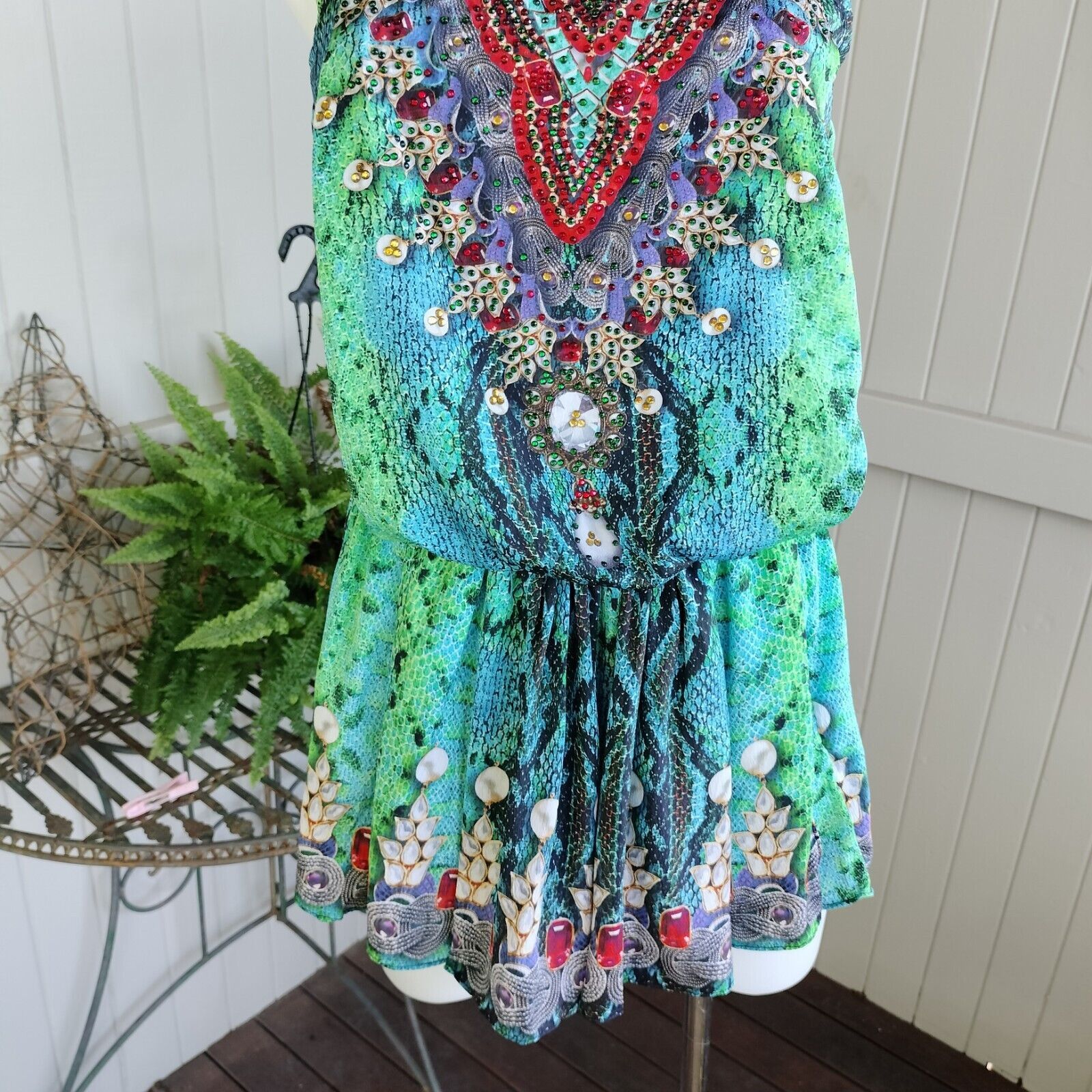Other Mooloola Playsuit Romper Blue Green Animal Print Embellished Size 27" / US 4 / IT 40 - 6 Thumbnail