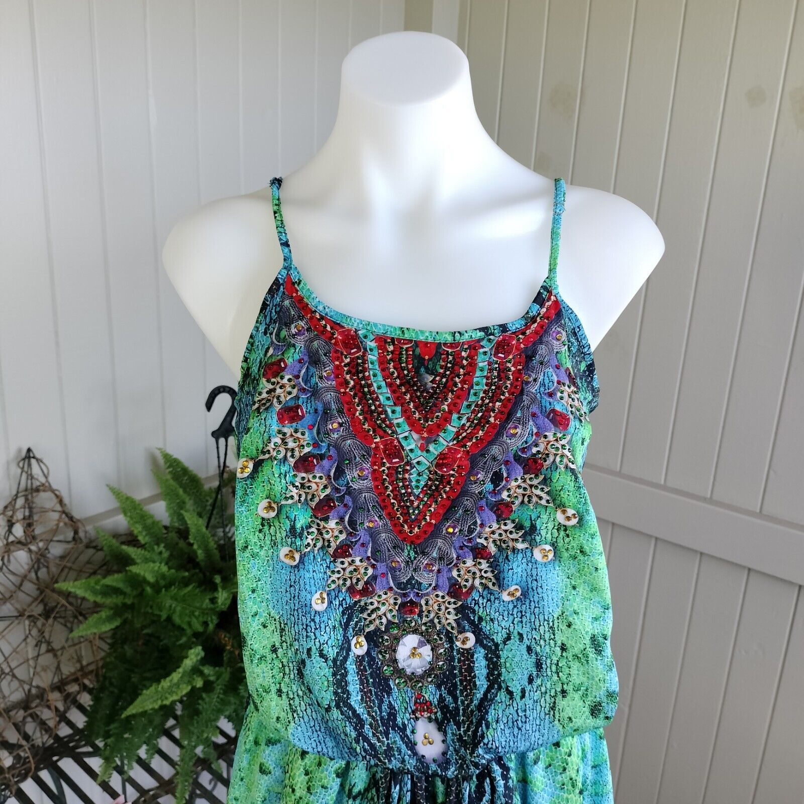 Other Mooloola Playsuit Romper Blue Green Animal Print Embellished Size 27" / US 4 / IT 40 - 5 Thumbnail