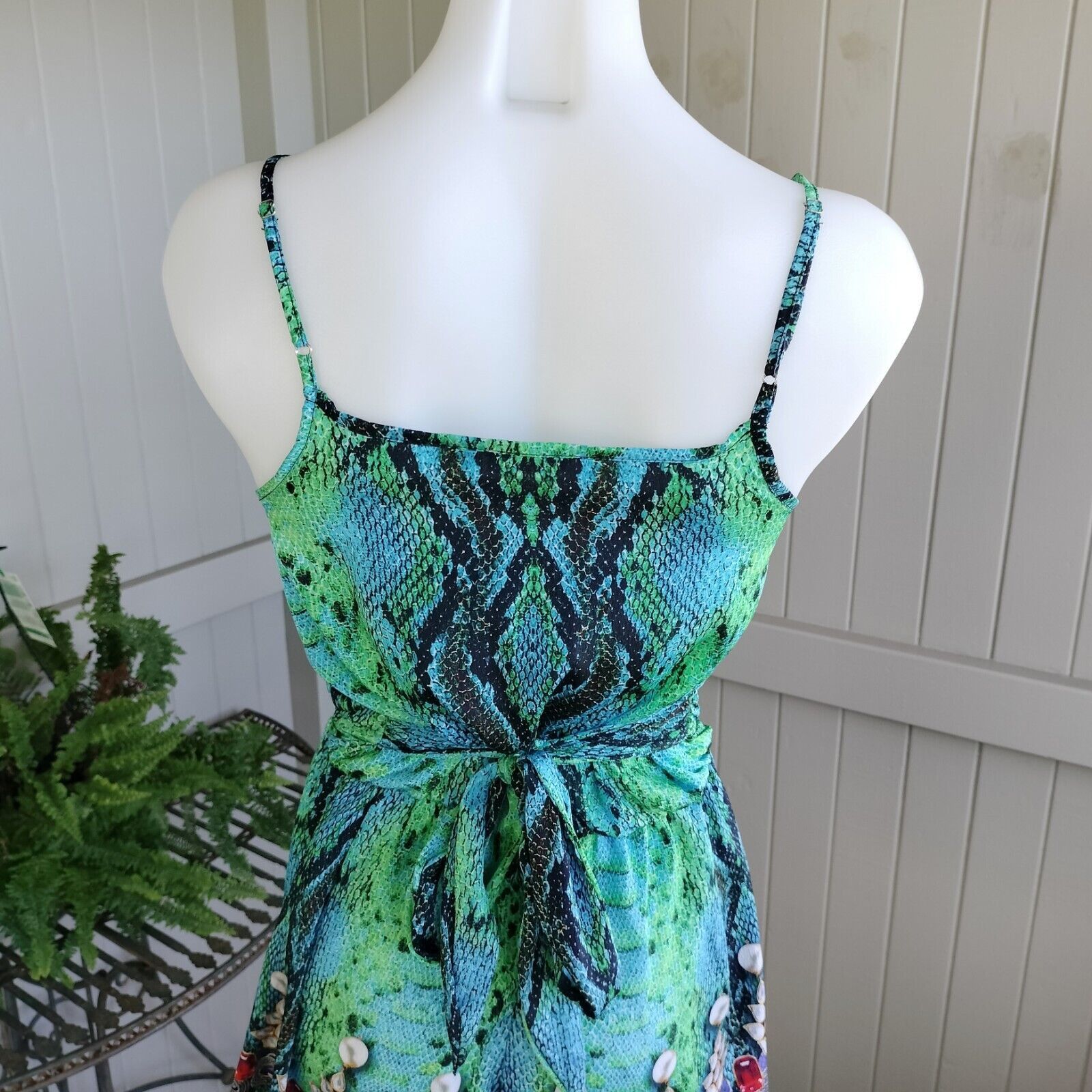 Other Mooloola Playsuit Romper Blue Green Animal Print Embellished Size 27" / US 4 / IT 40 - 4 Thumbnail
