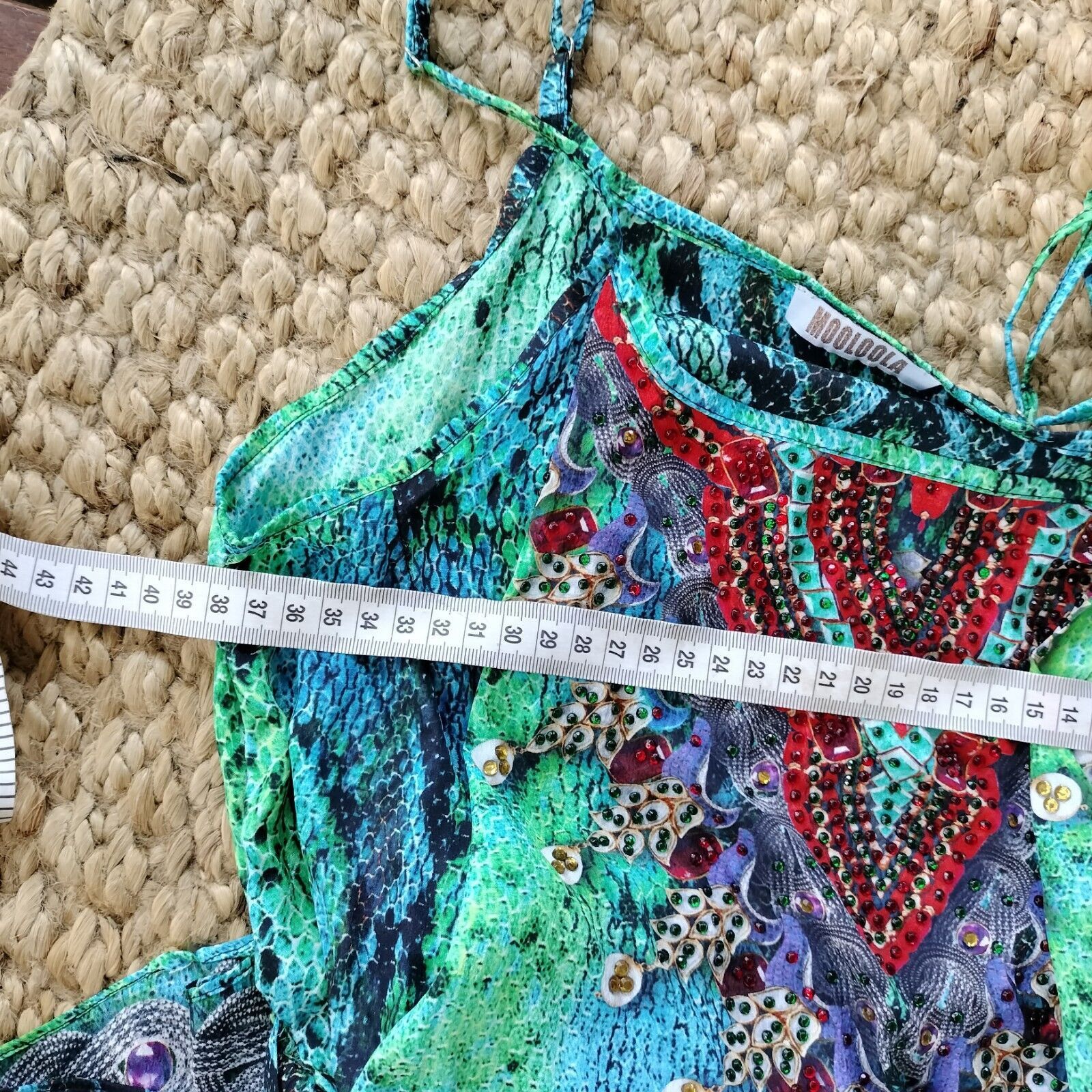 Other Mooloola Playsuit Romper Blue Green Animal Print Embellished Size 27" / US 4 / IT 40 - 13 Thumbnail