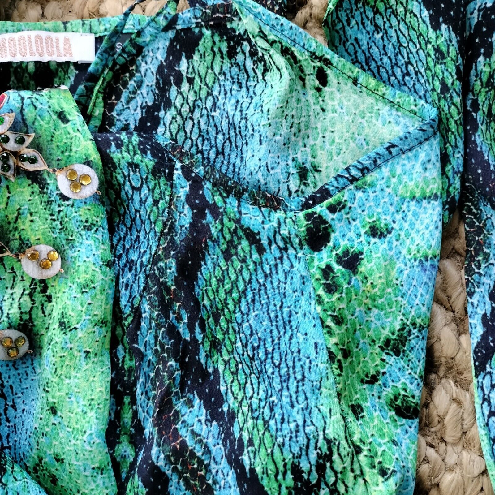 Other Mooloola Playsuit Romper Blue Green Animal Print Embellished Size 27" / US 4 / IT 40 - 12 Thumbnail