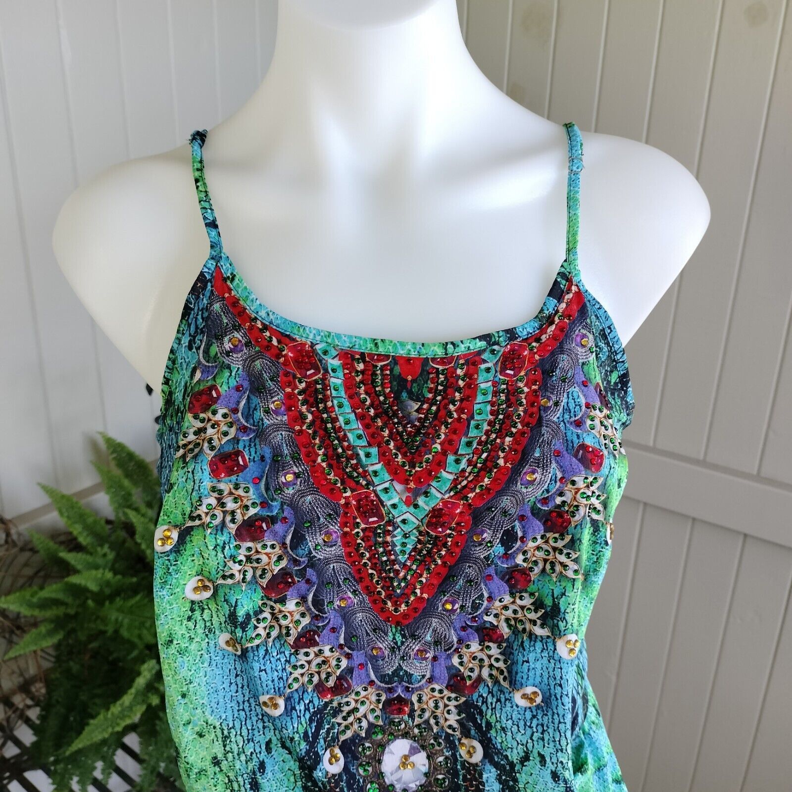Other Mooloola Playsuit Romper Blue Green Animal Print Embellished Size 27" / US 4 / IT 40 - 8 Thumbnail