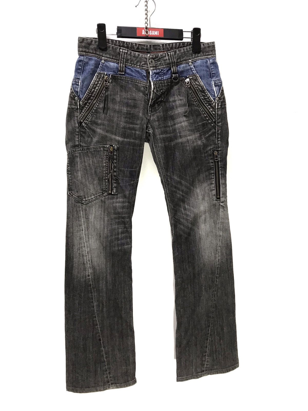 Japanese Brand Flare Jeans Nicole Club Multipocket Denim Two Tone 3🟦3 Size US 29 - 1 Thumbnail