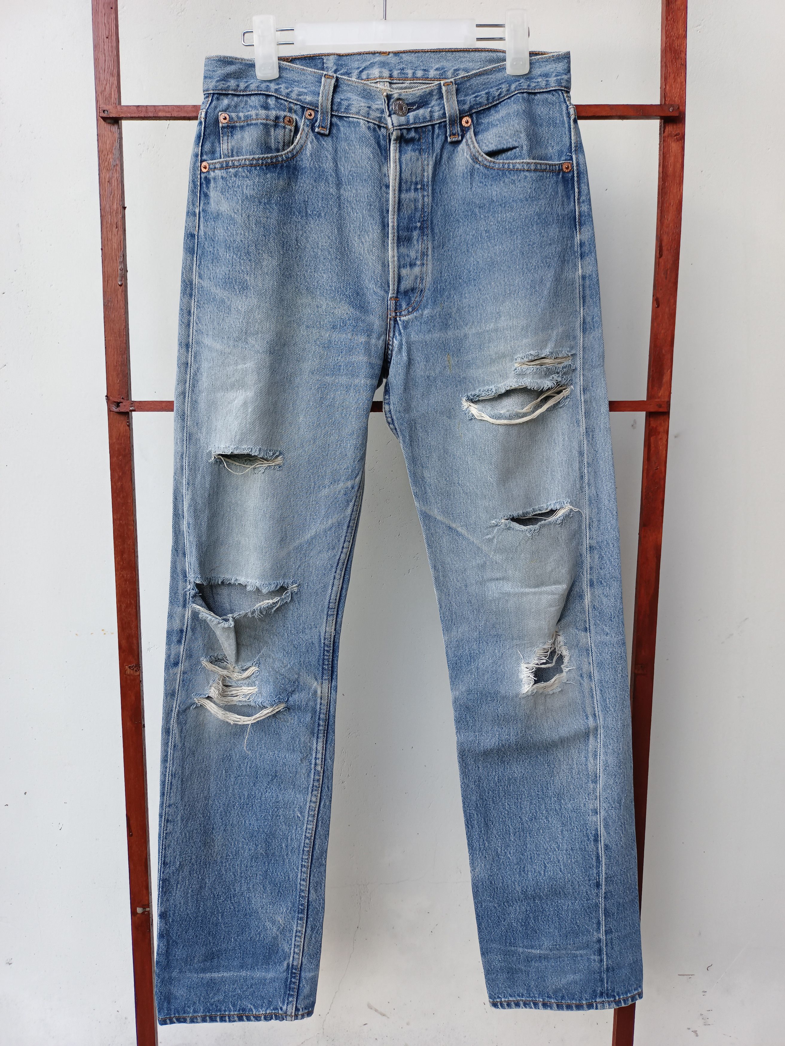 image of Levis x Levis Vintage Clothing Vintage 90's Levi's 501 Distressed Jean Light Wash in Light Blue Was