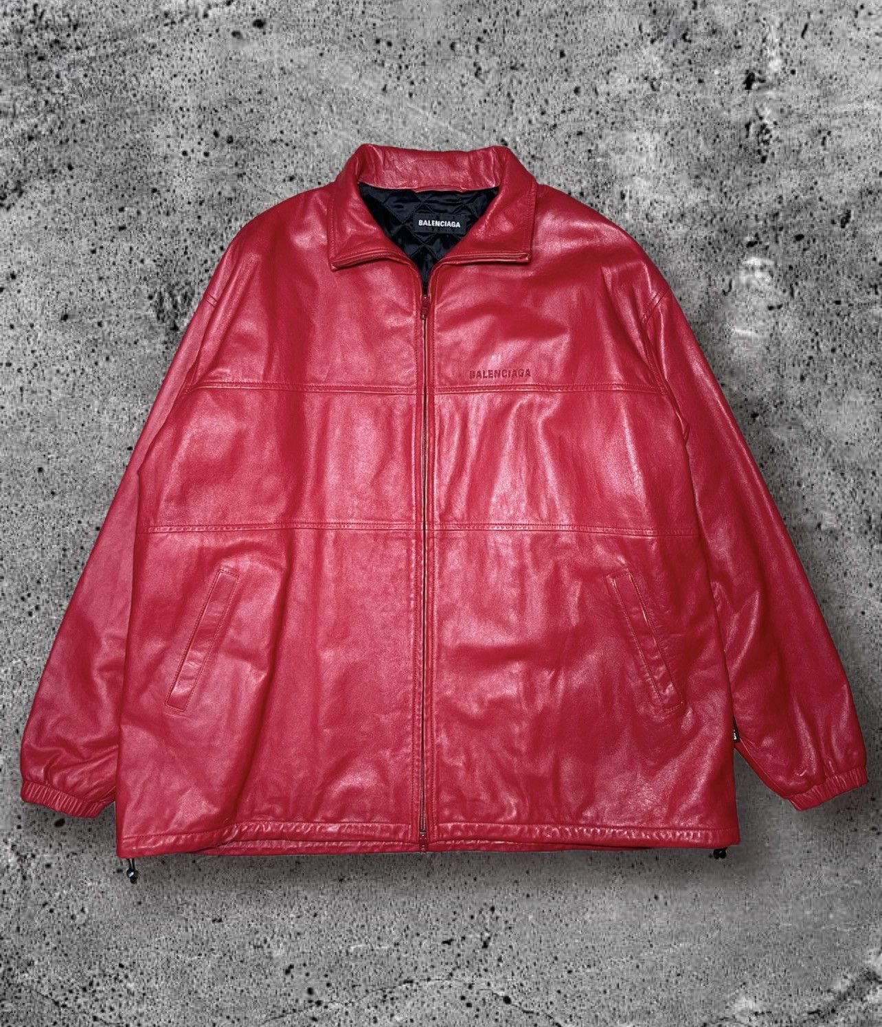 Image of Balenciaga “Zip-Up Track Leather Jacket In Lambskin” in Red, Men's (Size Small)