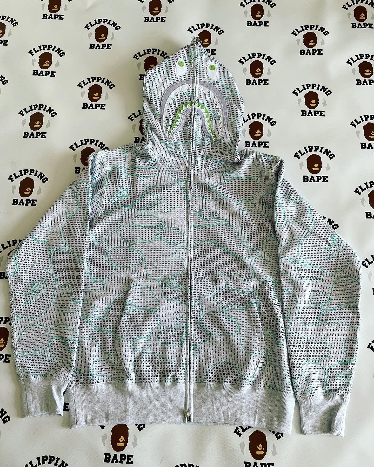 Bape BAPE TEXT CODE CAMO SHARK FULL ZIP HOODIE | Grailed