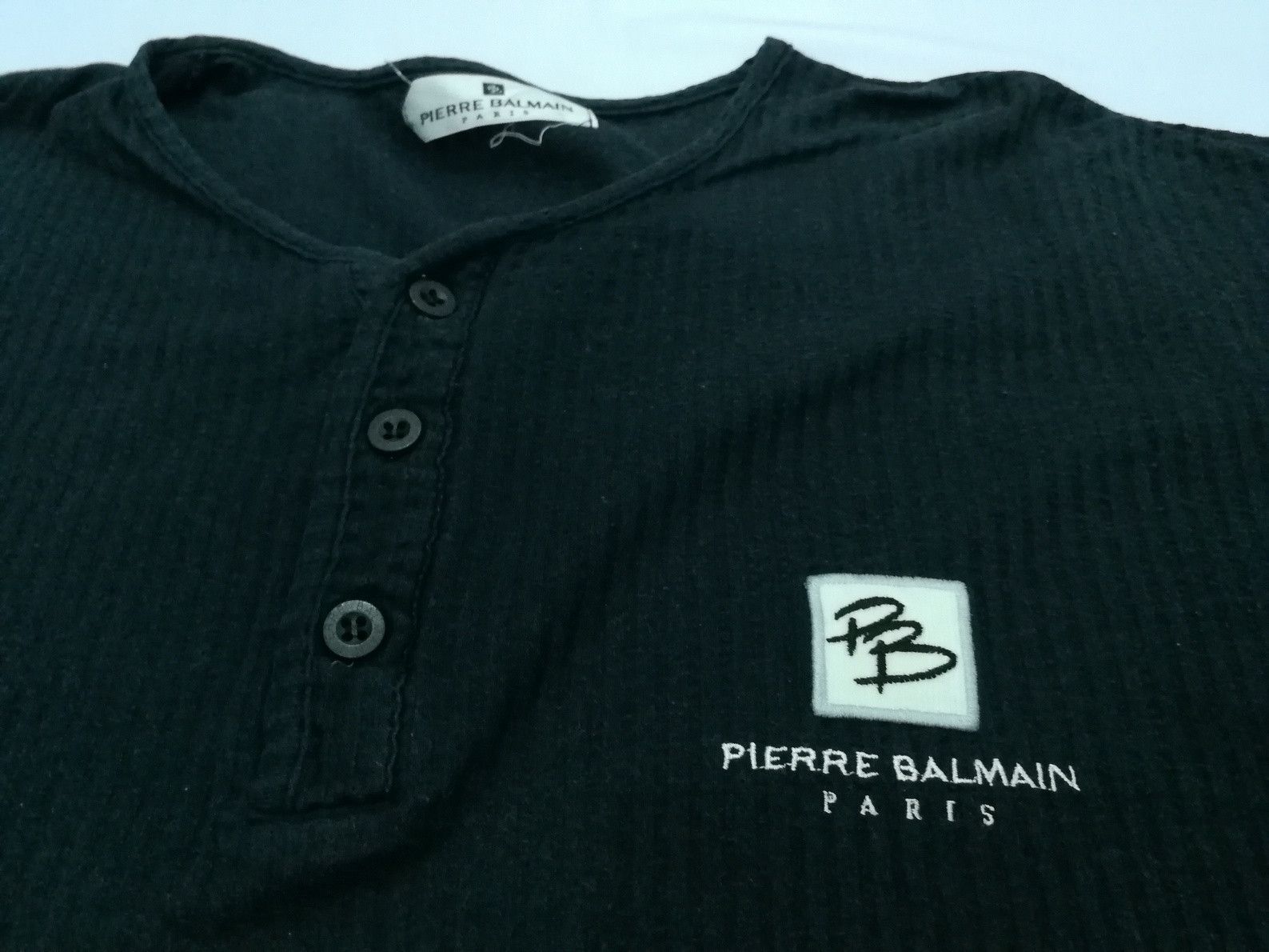 image of Pierre Balmain Tee Half Button Up Embroidery Logo, Men's (Size Medium)