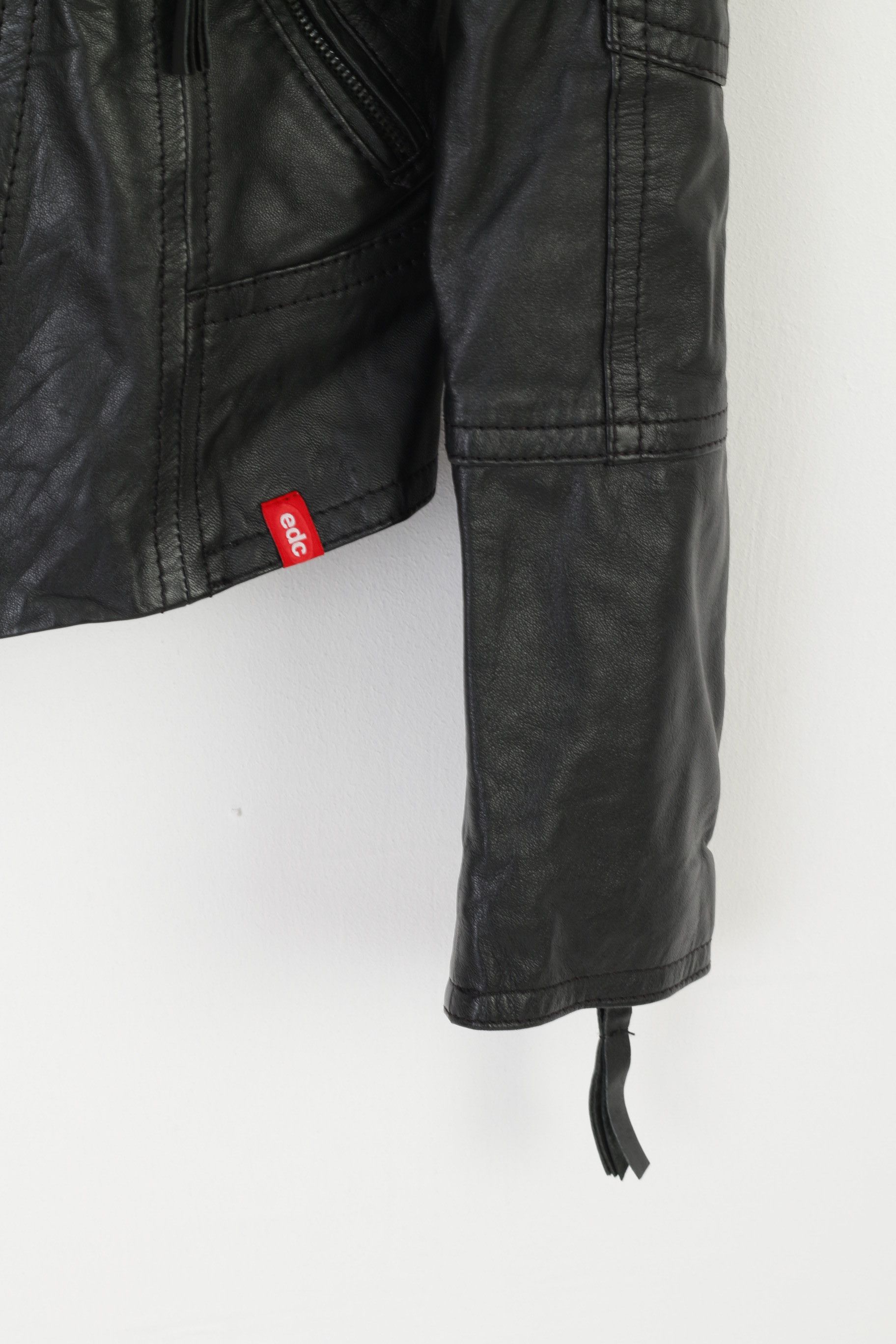 Vintage EDC Women S Jacket Black Sheep Leather Biker 0092 Size S / US 4 / IT 40 - 4 Thumbnail