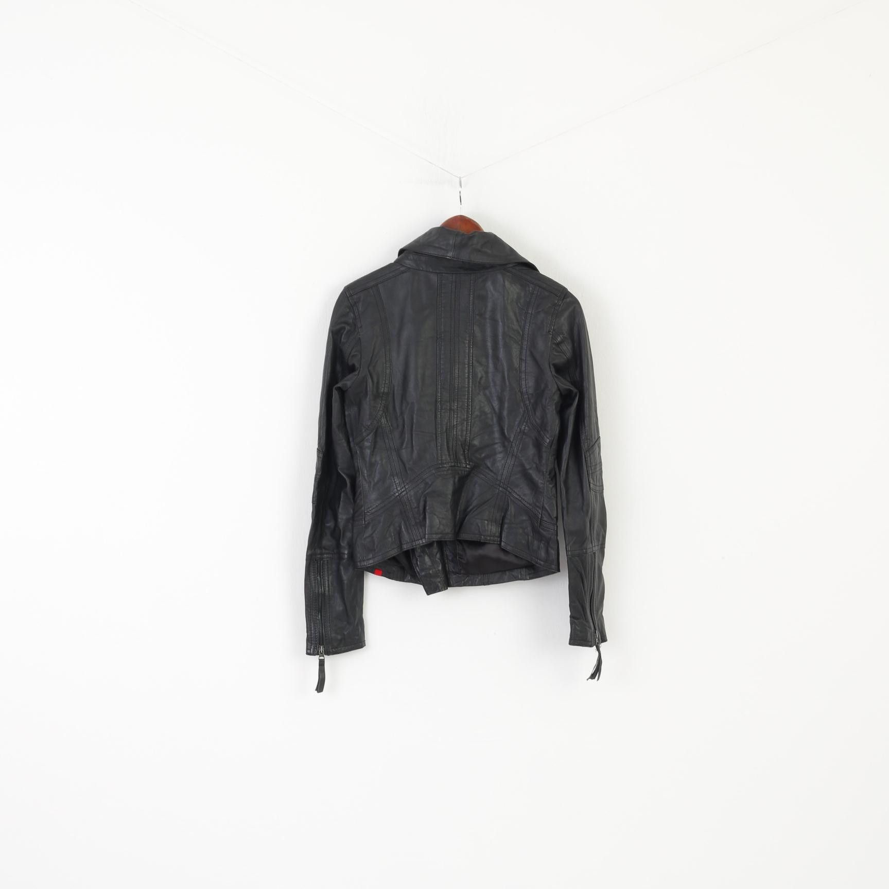Vintage EDC Women S Jacket Black Sheep Leather Biker 0092 Size S / US 4 / IT 40 - 7 Thumbnail