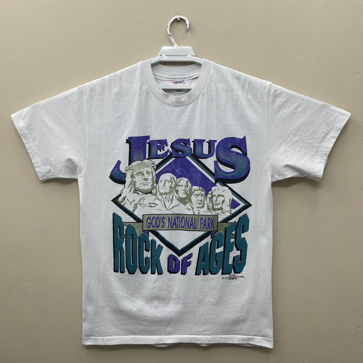 Beauty Beast × Vintage Vintage 90s Jesus Rock Of Ages Mount Rushmore T-Shirt Size US L / EU 52-54 / 3 - 1 Thumbnail