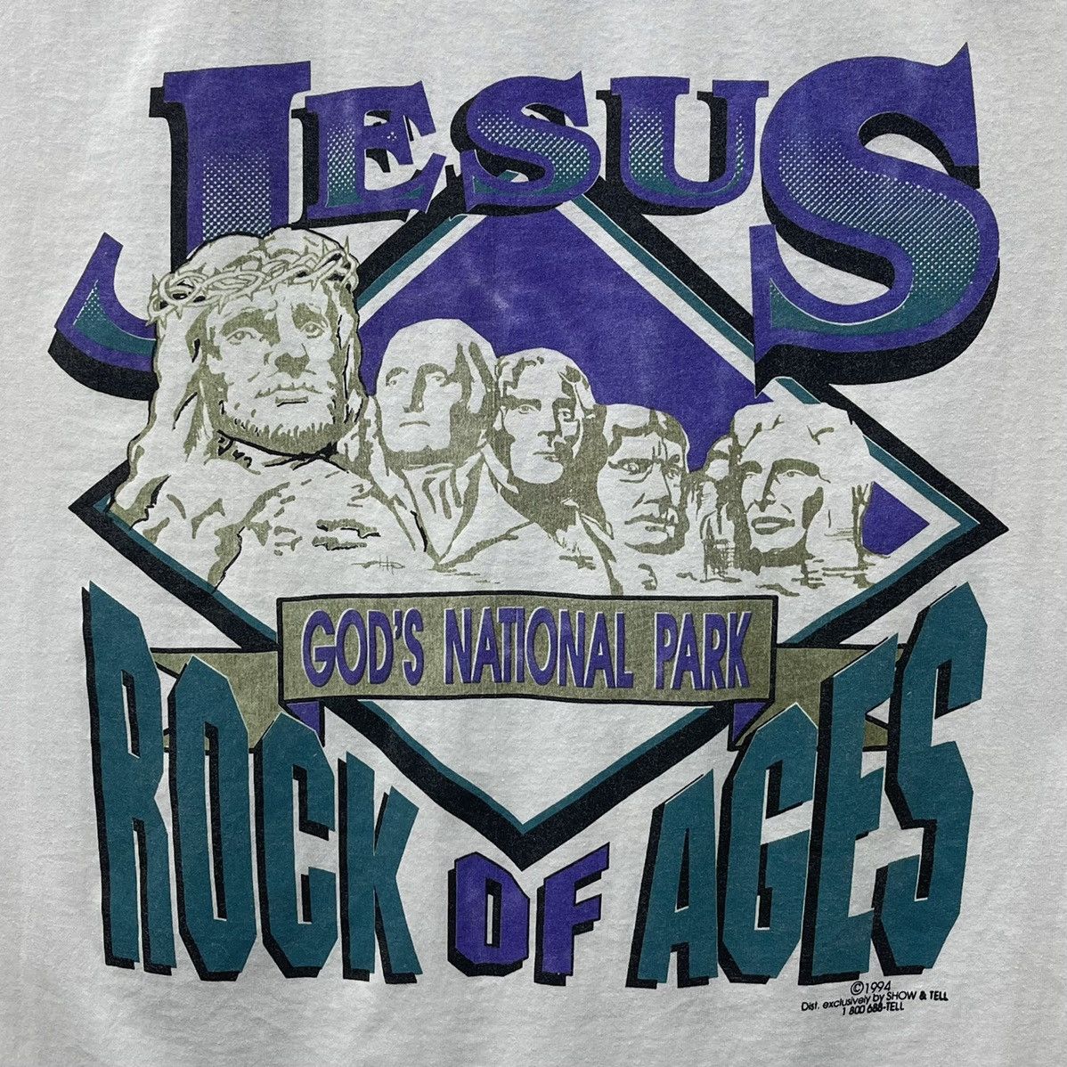 Beauty Beast × Vintage Vintage 90s Jesus Rock Of Ages Mount Rushmore T-Shirt Size US L / EU 52-54 / 3 - 2 Thumbnail