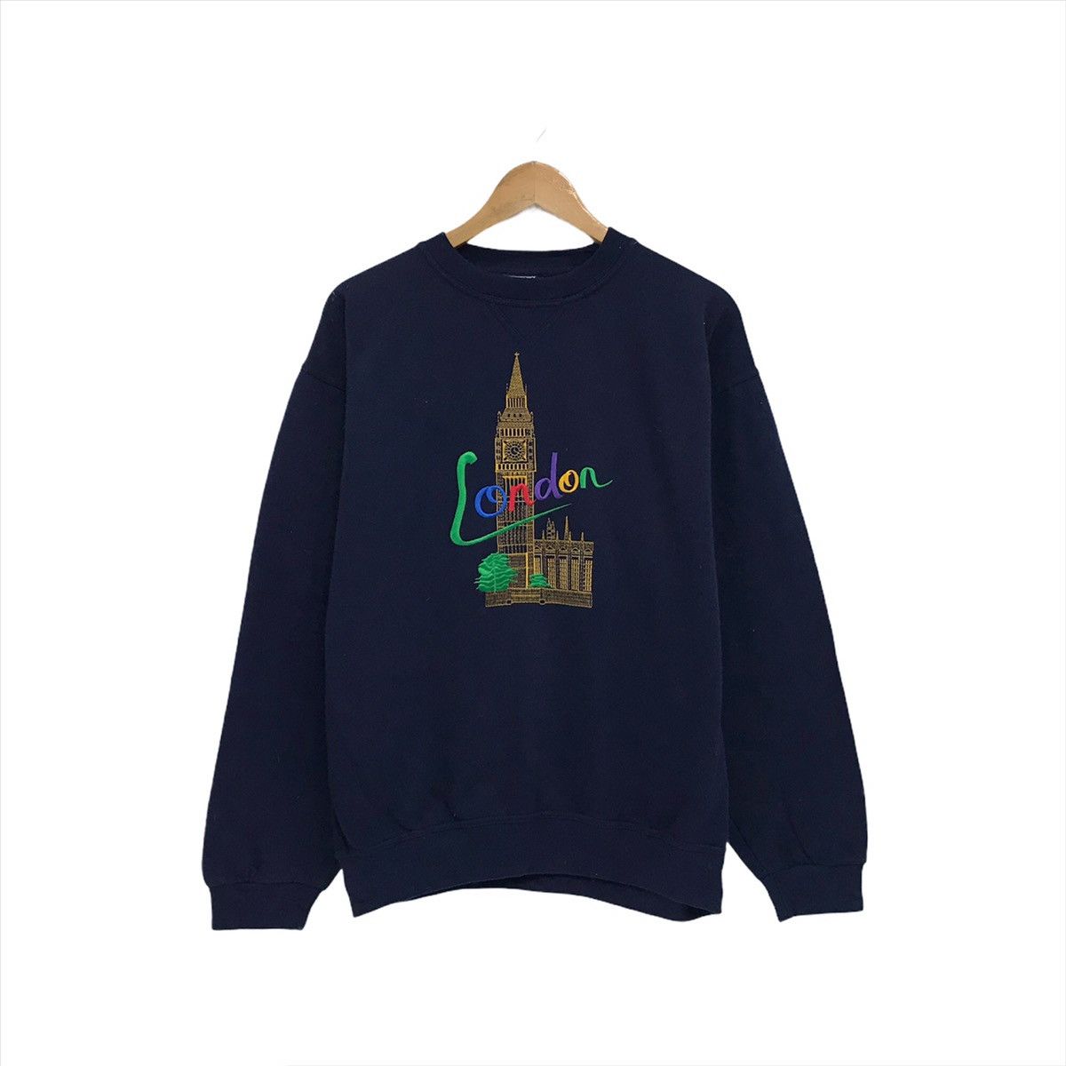 image of Vintage London Sweatshirt Embroidery Big Ben London in Black, Men's (Size Medium)