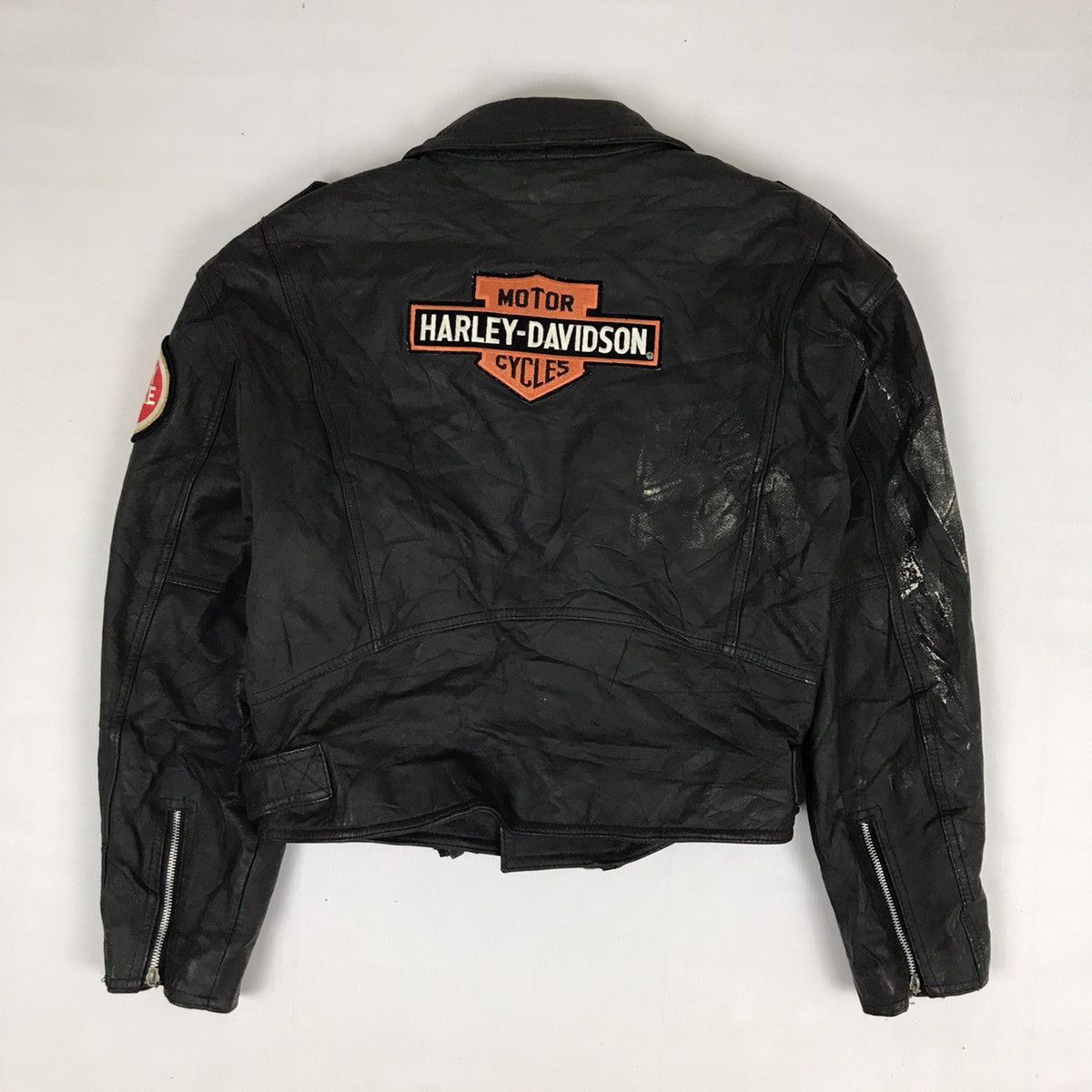 image of Vintage Harley Davidson Double Collar Leather Biker Jacket in Black, Men's (Size Medium)
