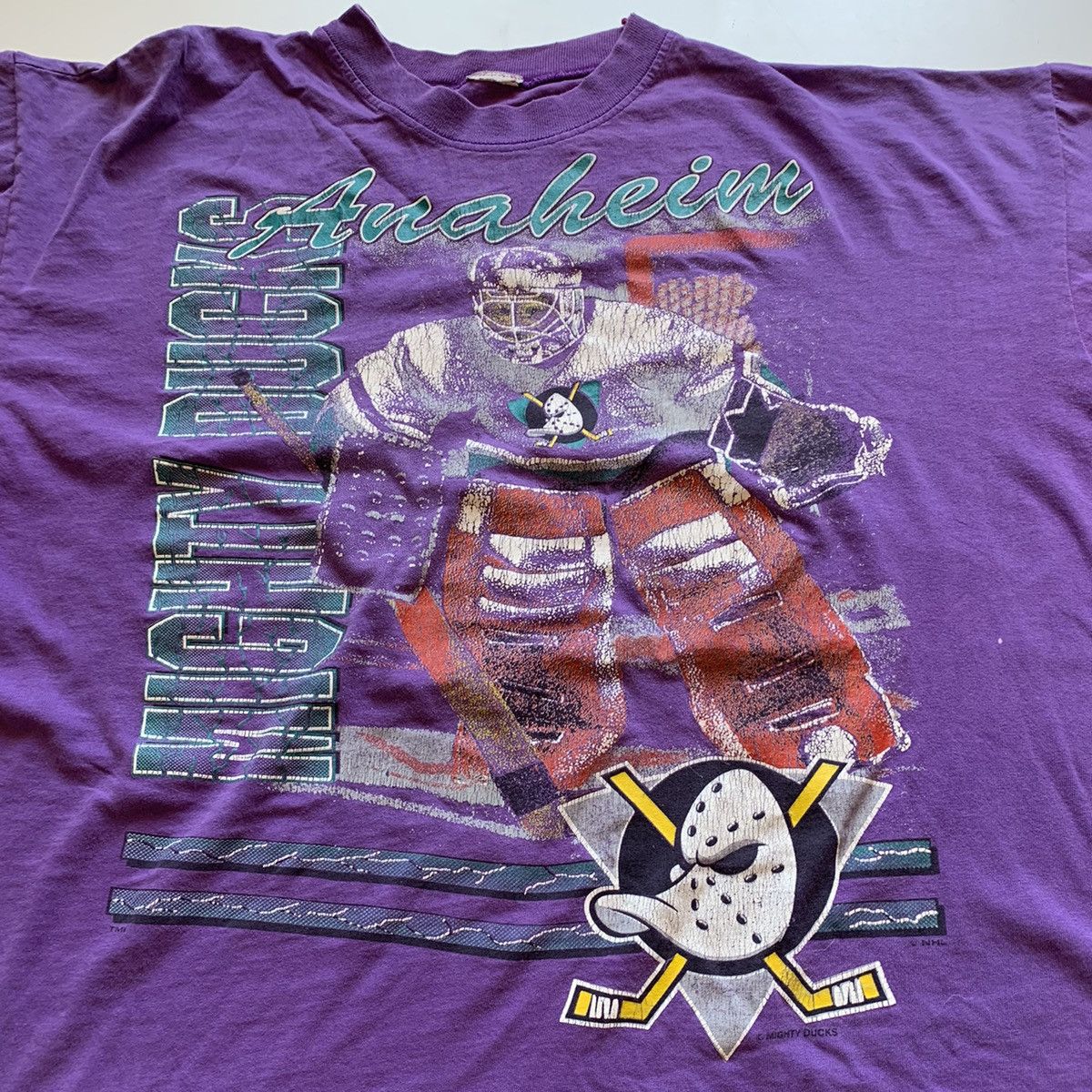 NHL Vintage 90s Anaheim Mighty Ducks NHL Goalie Graphic T Shirt Size US XXL / EU 58 / 5 - 2 Thumbnail