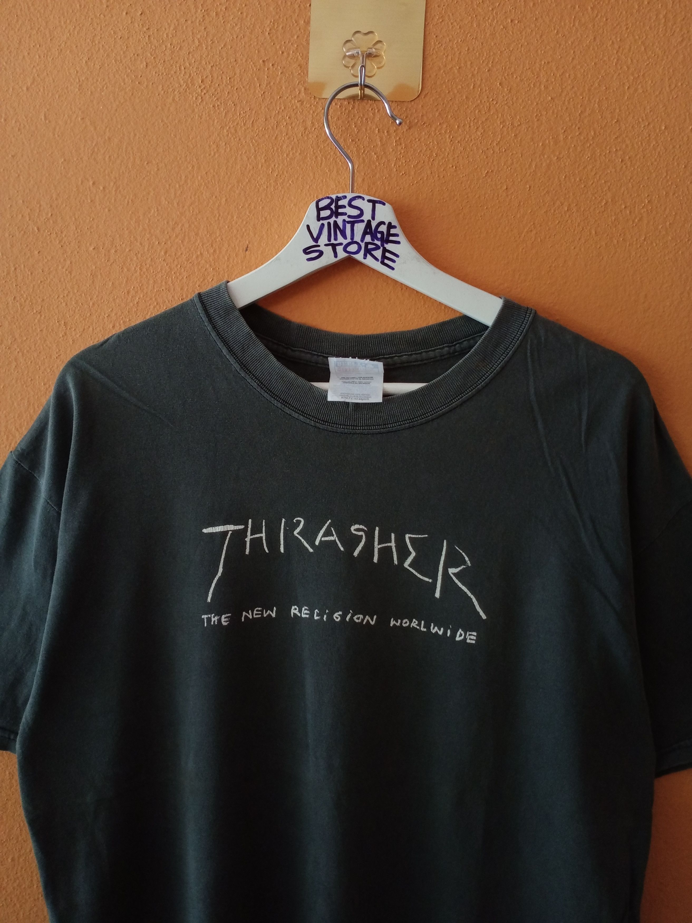 image of Thrasher Vintage 90S"the New Religion Worldwide" Tee in Black, Men's (Size Medium)