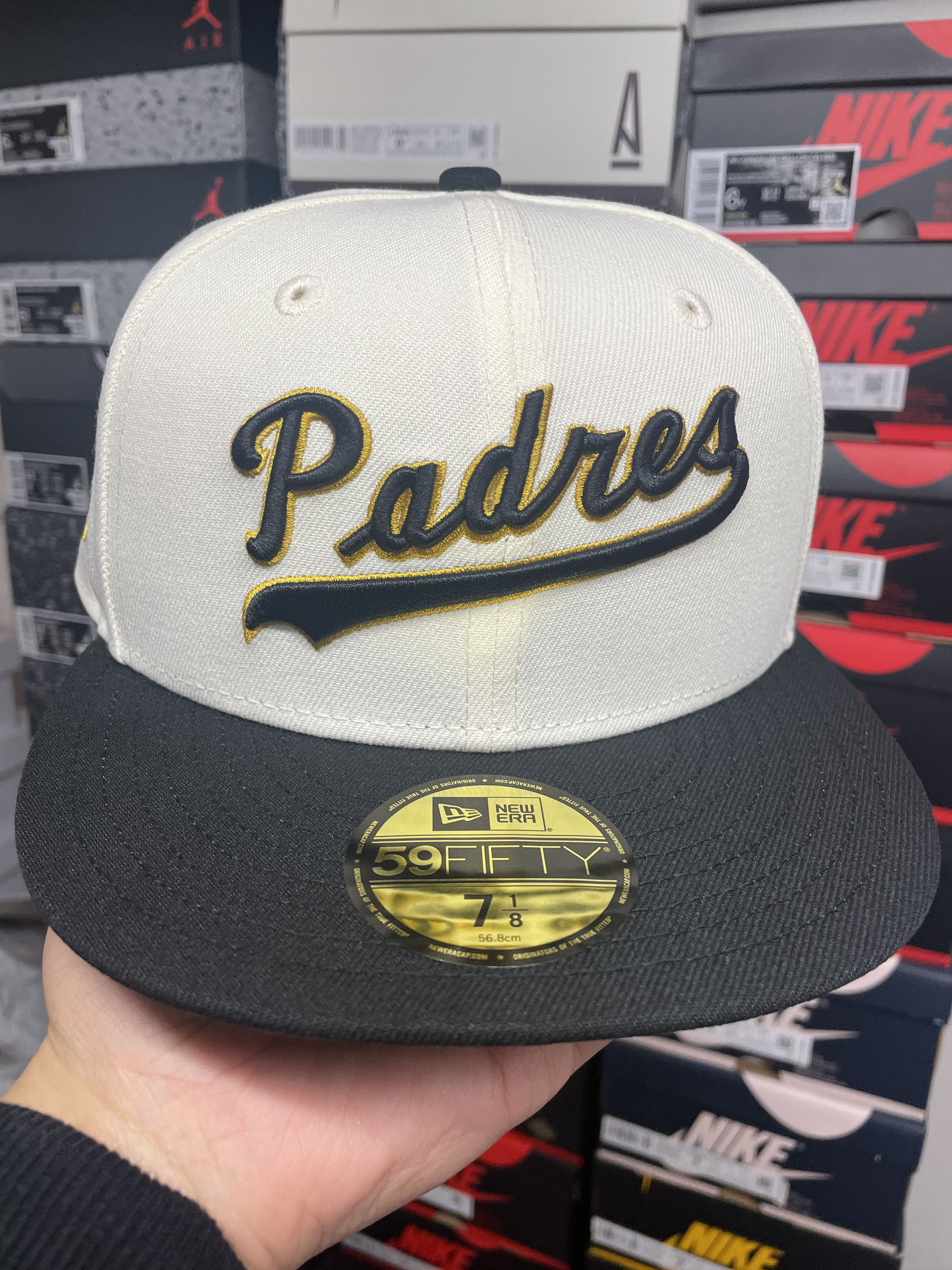 MLB × New Era 7 1/8 White Black Script San Diego Padres Two 2 Tone Chrome Size ONE SIZE - 2 Thumbnail