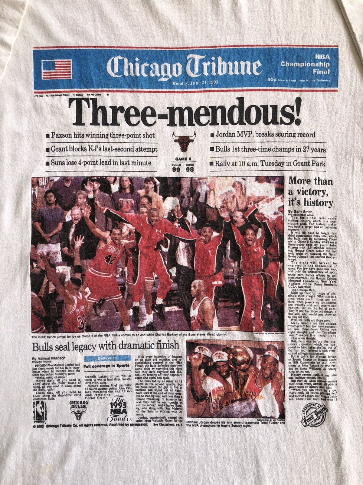 NBA Vintage 1993 Chicago Bulls T-shirt Size US M / EU 48-50 / 2 - 14 Thumbnail