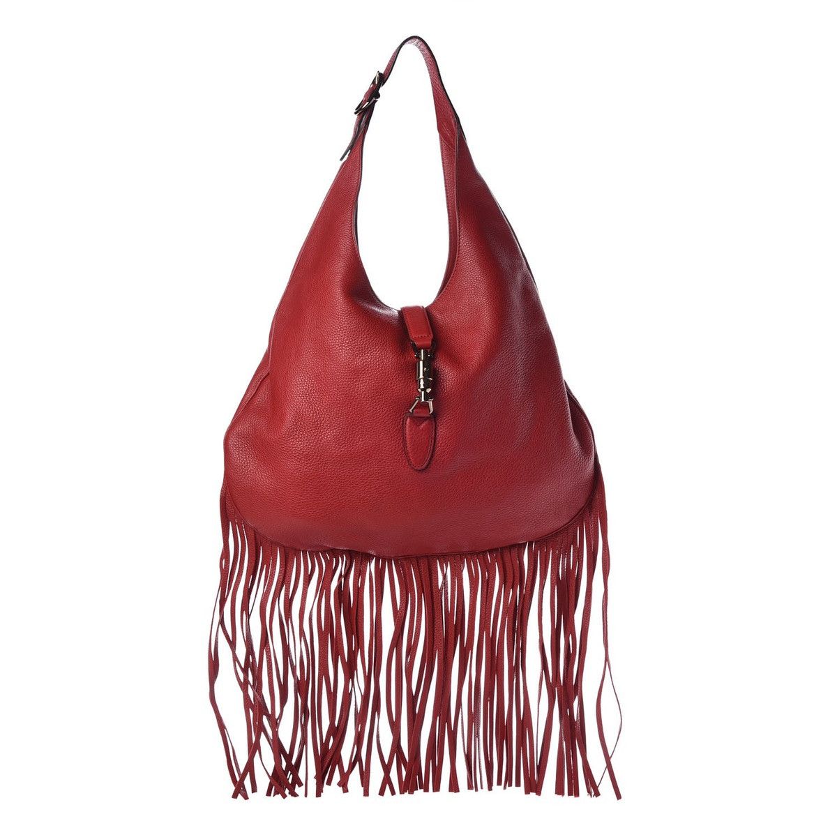 image of Gucci Nouveau "jackie" Red Leather Fringe Hobo Bag, Women's