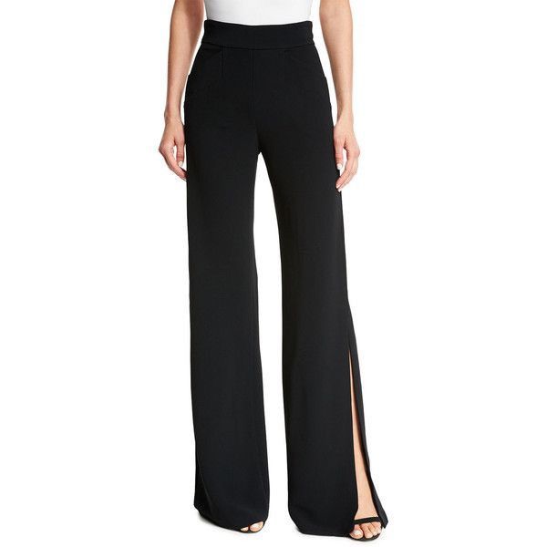 image of Ports 1961 Black Wool & Silk Side Slit Pants Size 38, Women's