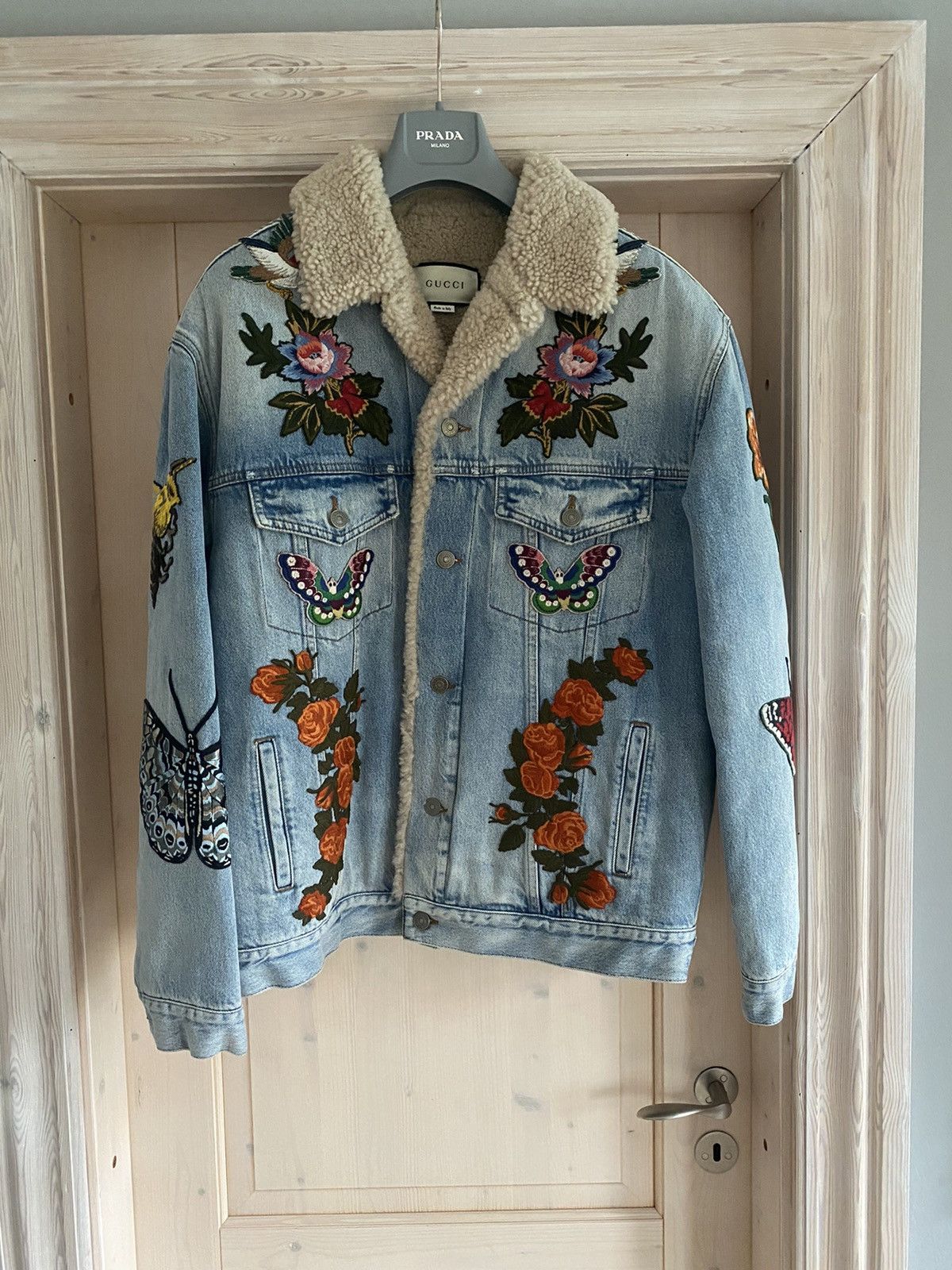 Gucci denim shearling outlet jacket