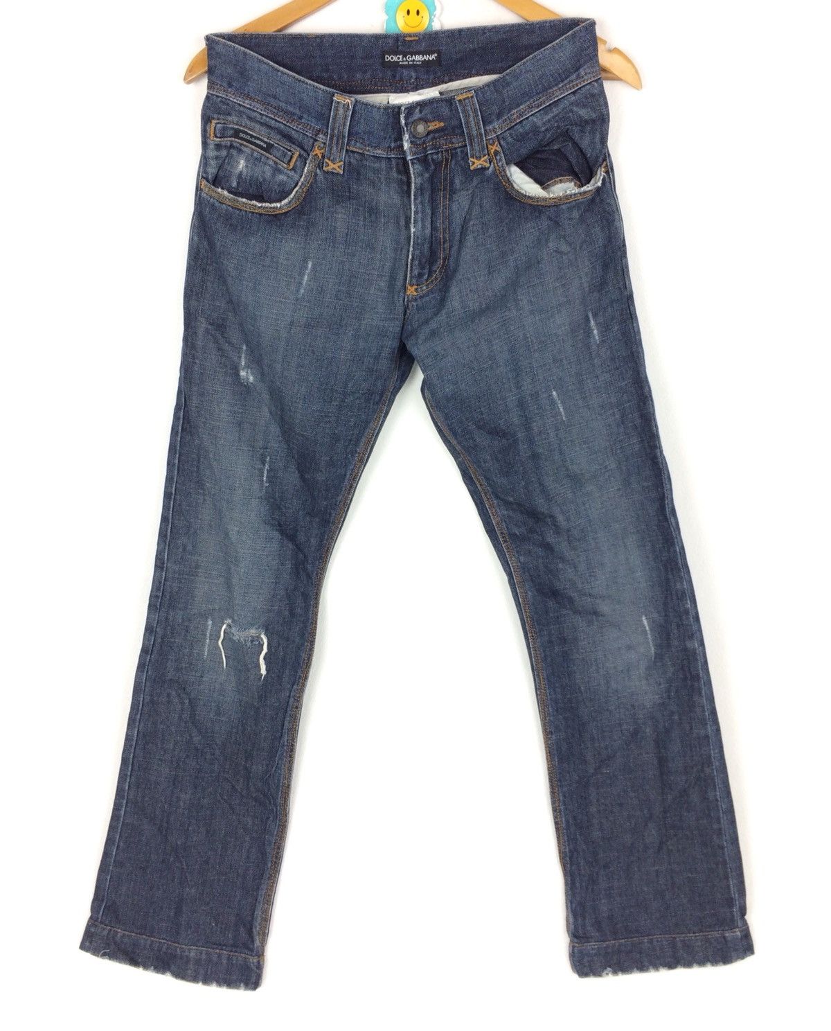 Dolce & Gabbana Distressed Denim D&G Jeans Pant Metal Gold Patch Pocket Size US 32 / EU 48 - 1 Thumbnail