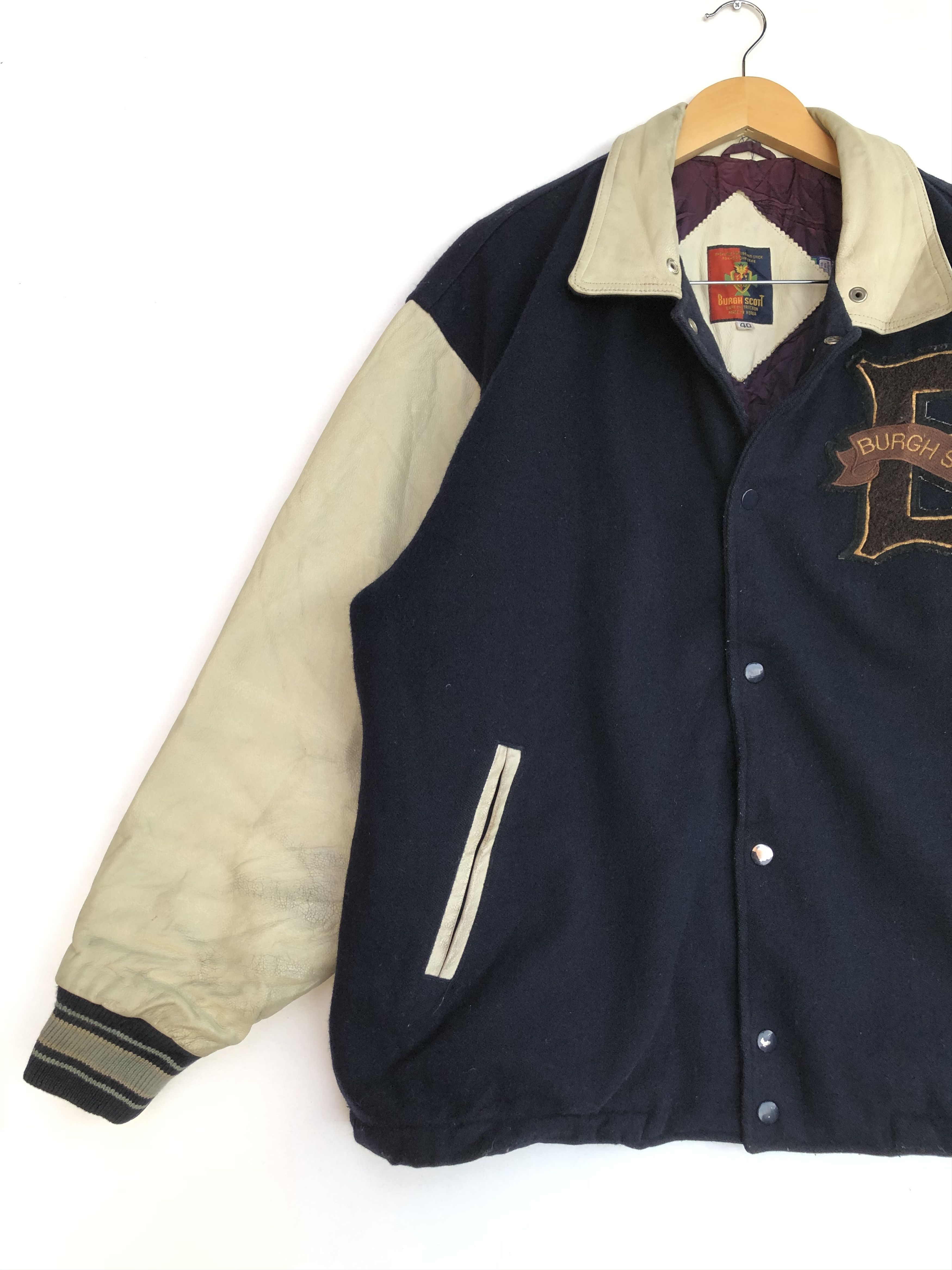 Japanese Brand VINTAGE 90’S BURGH SCOTT WORLD SERIES WOOL/LEATHER VARSITY Size US XL / EU 56 / 4 - 4 Thumbnail