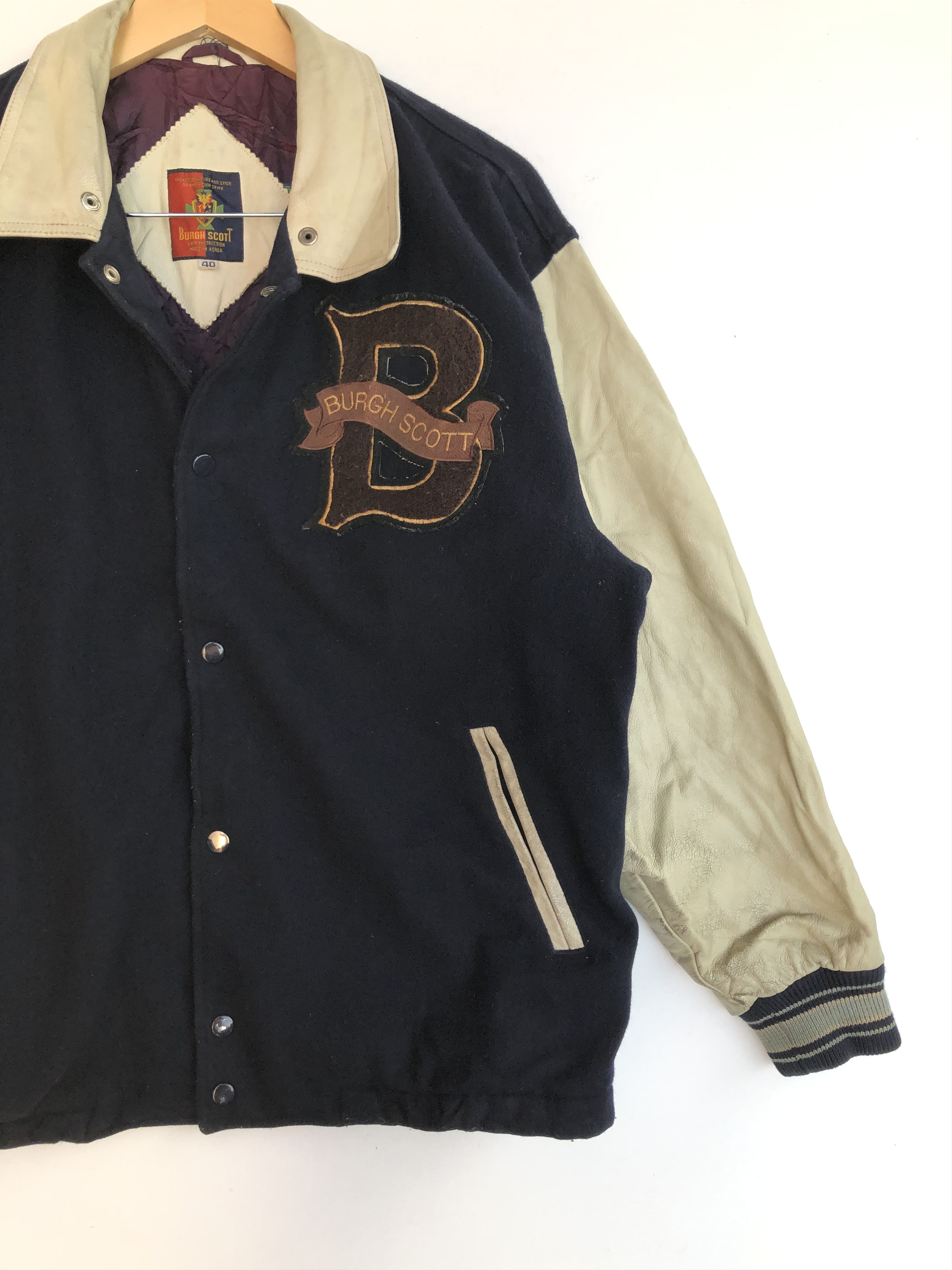 Japanese Brand VINTAGE 90’S BURGH SCOTT WORLD SERIES WOOL/LEATHER VARSITY Size US XL / EU 56 / 4 - 3 Thumbnail