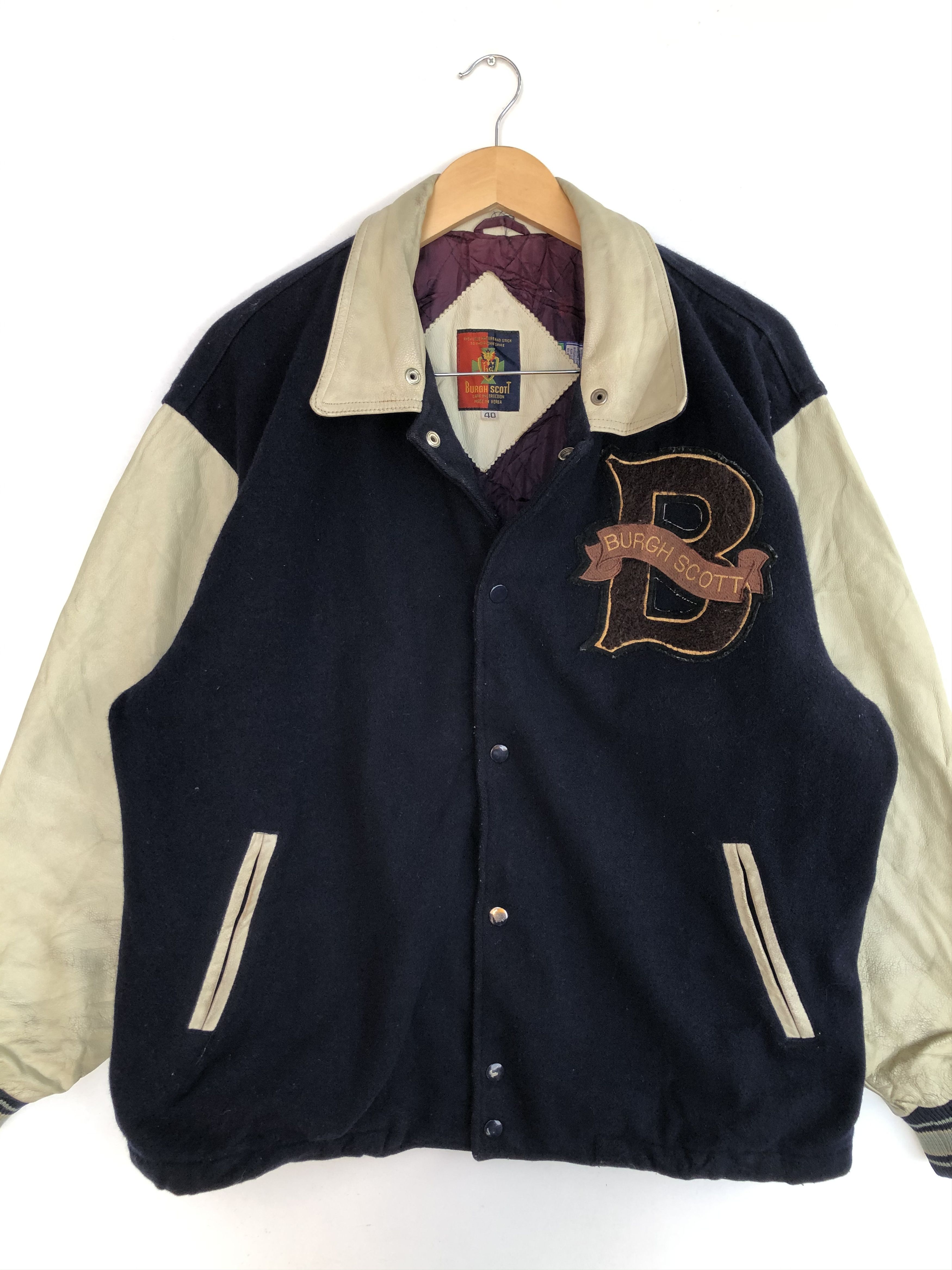 Japanese Brand VINTAGE 90’S BURGH SCOTT WORLD SERIES WOOL/LEATHER VARSITY Size US XL / EU 56 / 4 - 8 Thumbnail