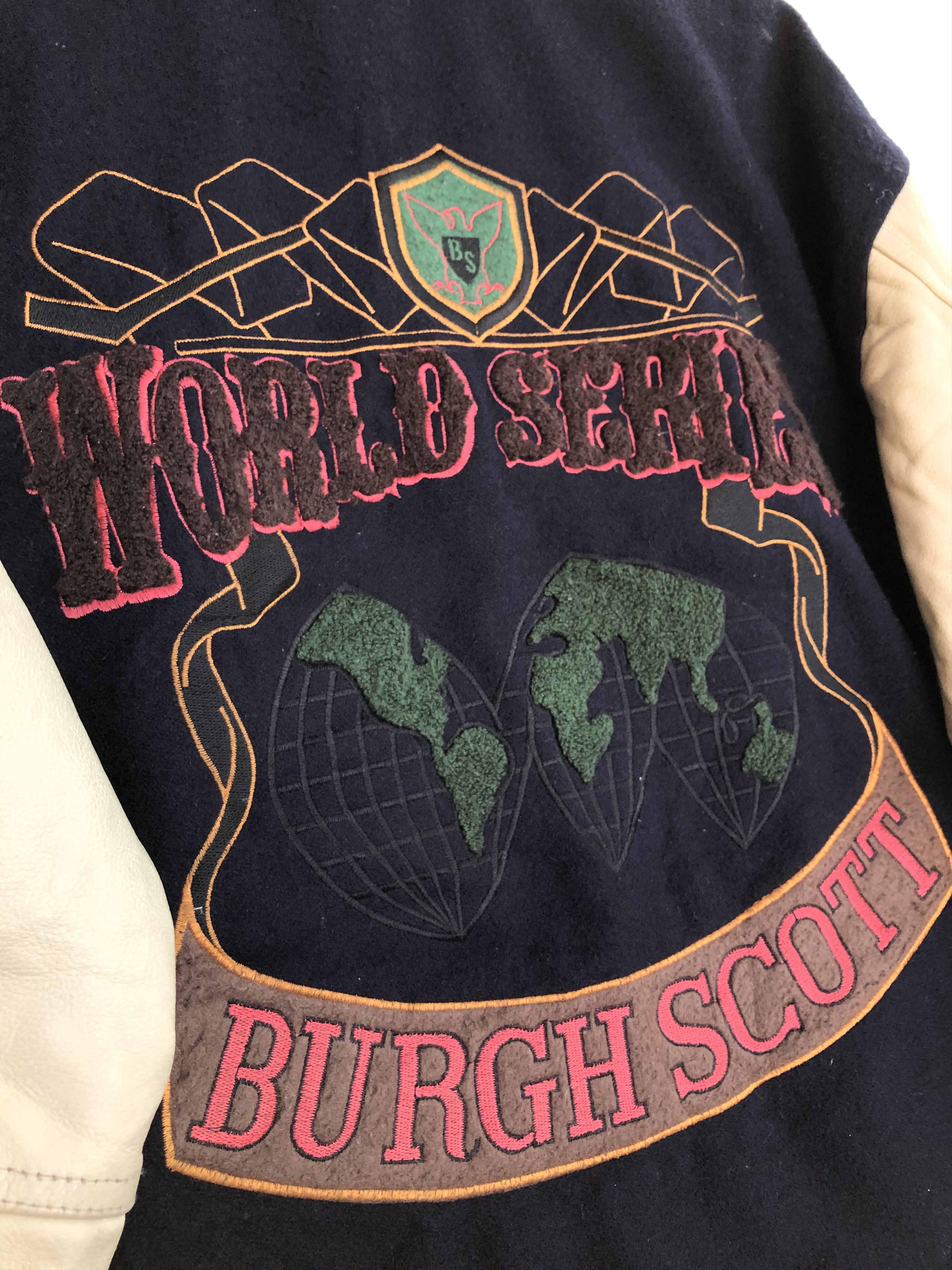 Japanese Brand VINTAGE 90’S BURGH SCOTT WORLD SERIES WOOL/LEATHER VARSITY Size US XL / EU 56 / 4 - 11 Thumbnail